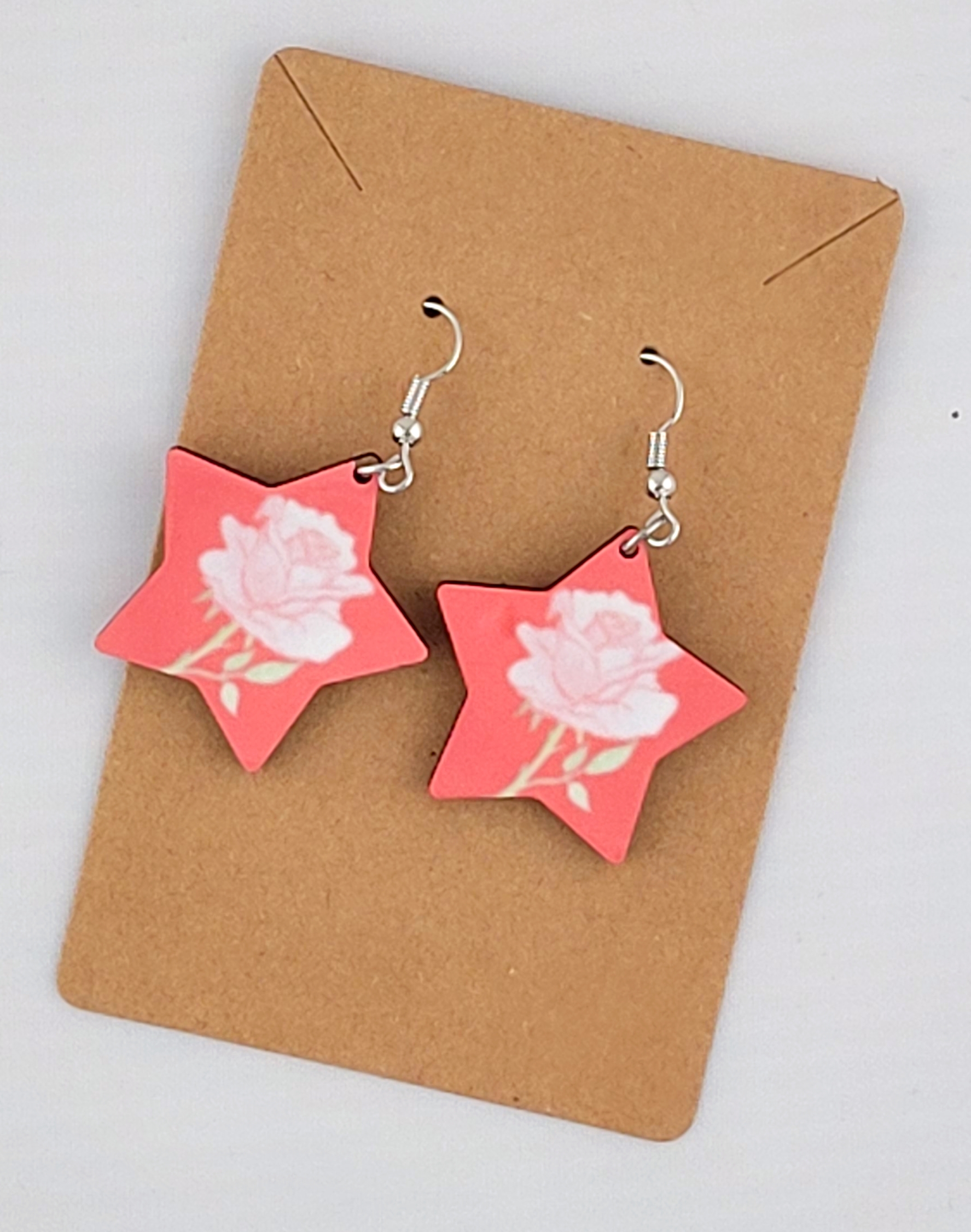 Pink Star-shaped Rose Earrings