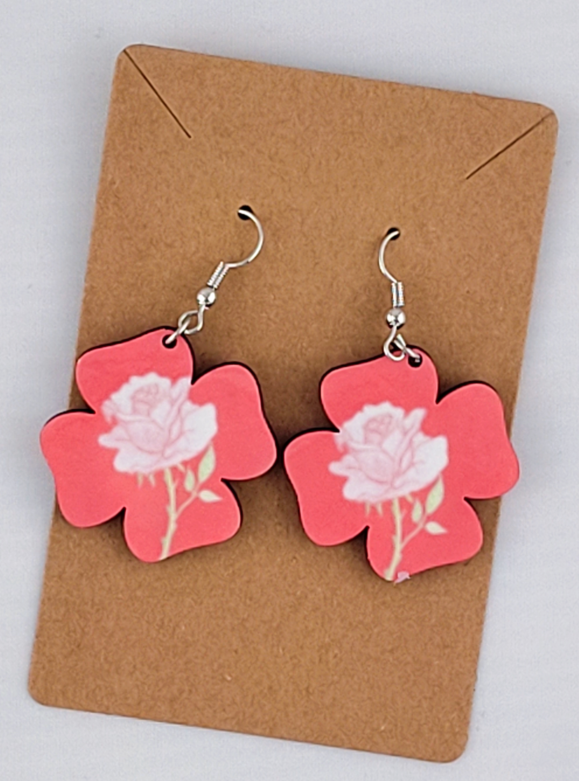 Pink Floral Rose Earrings