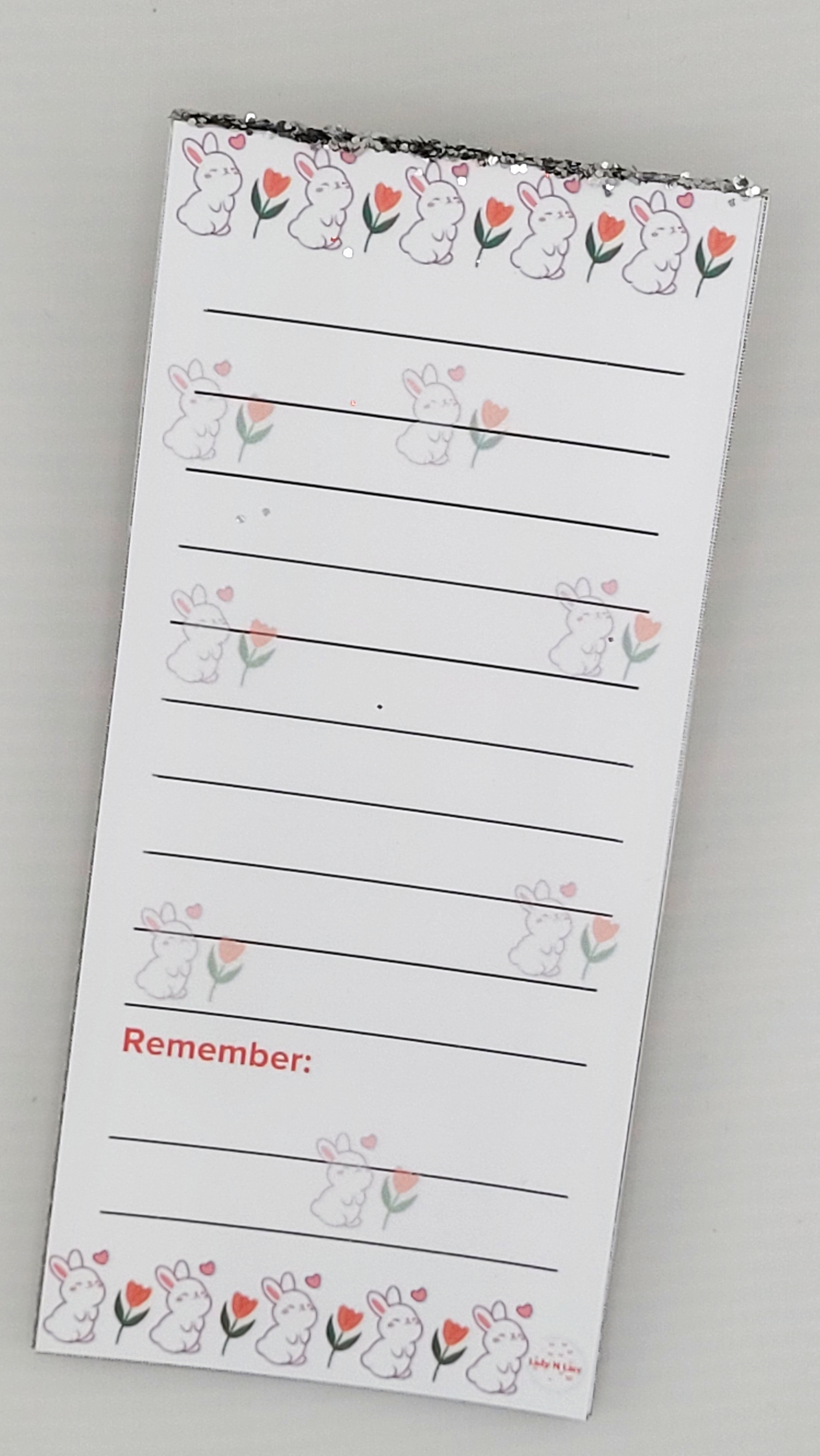 Cute Bunny Notepad With Sparkles- Remember