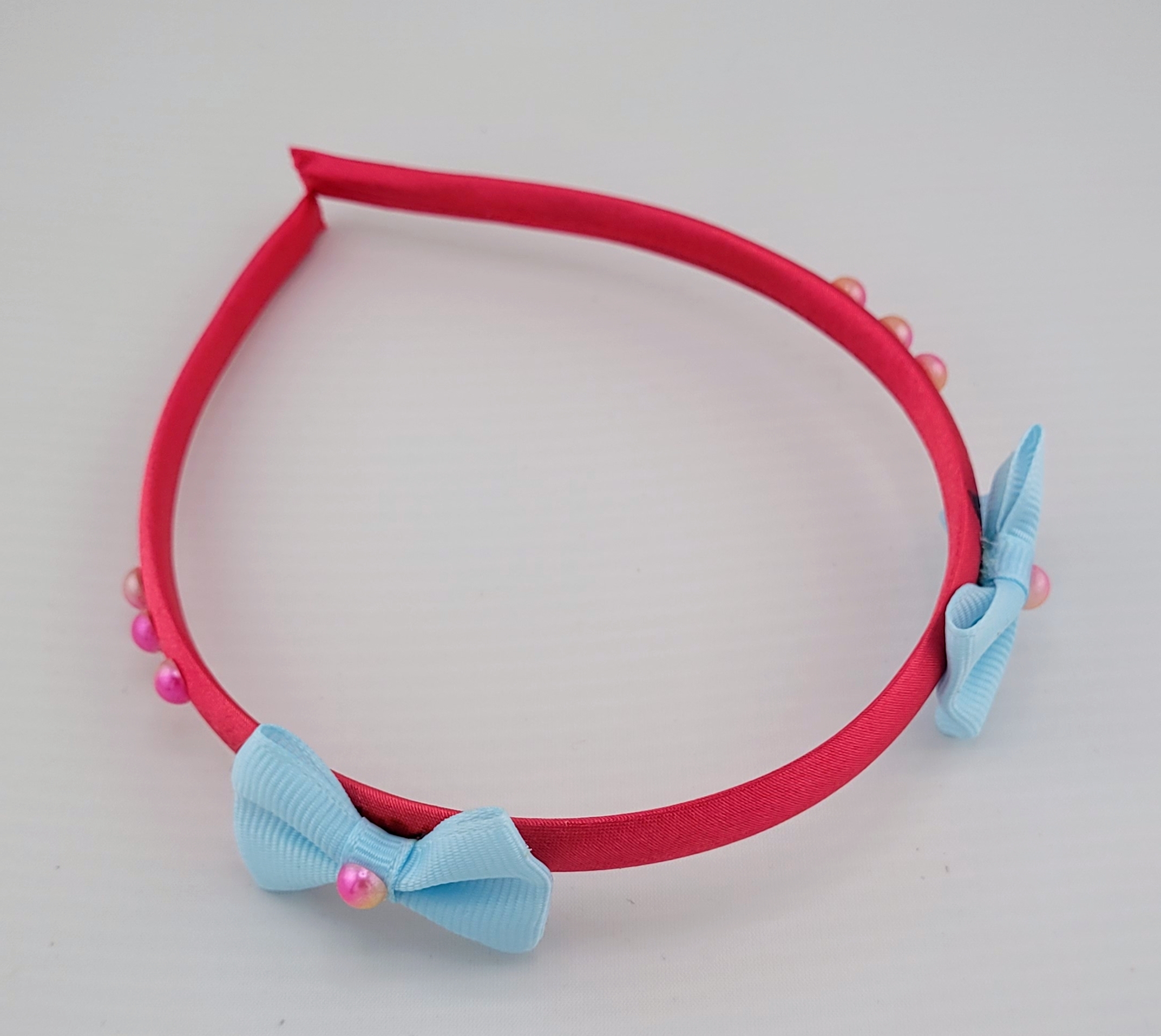 Pink Headband with Blue Bows For Kids (little ladies)