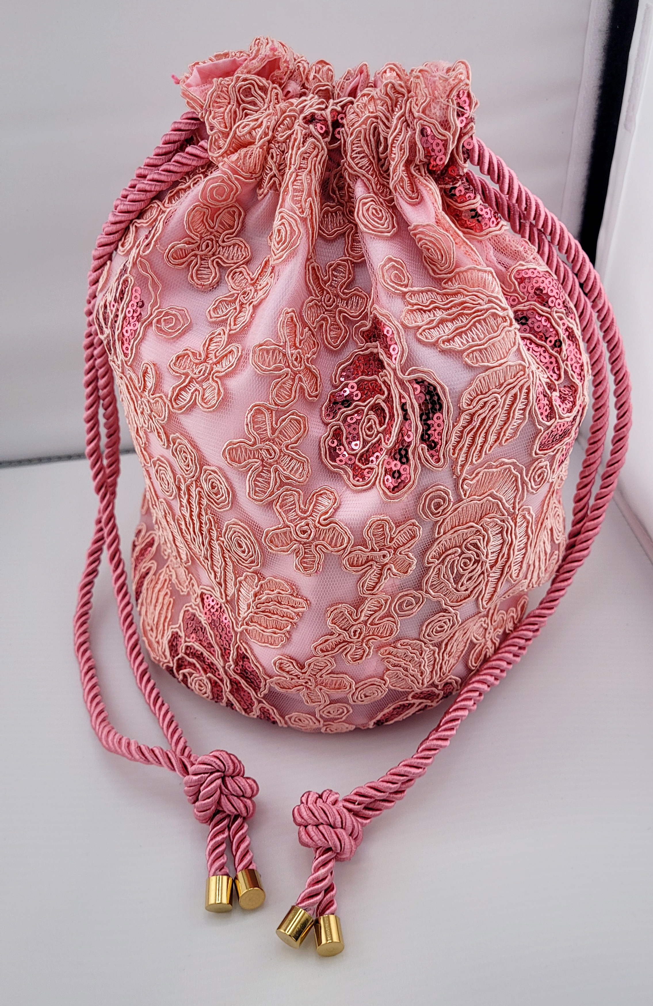 Pink Lace Drawstring Bag
