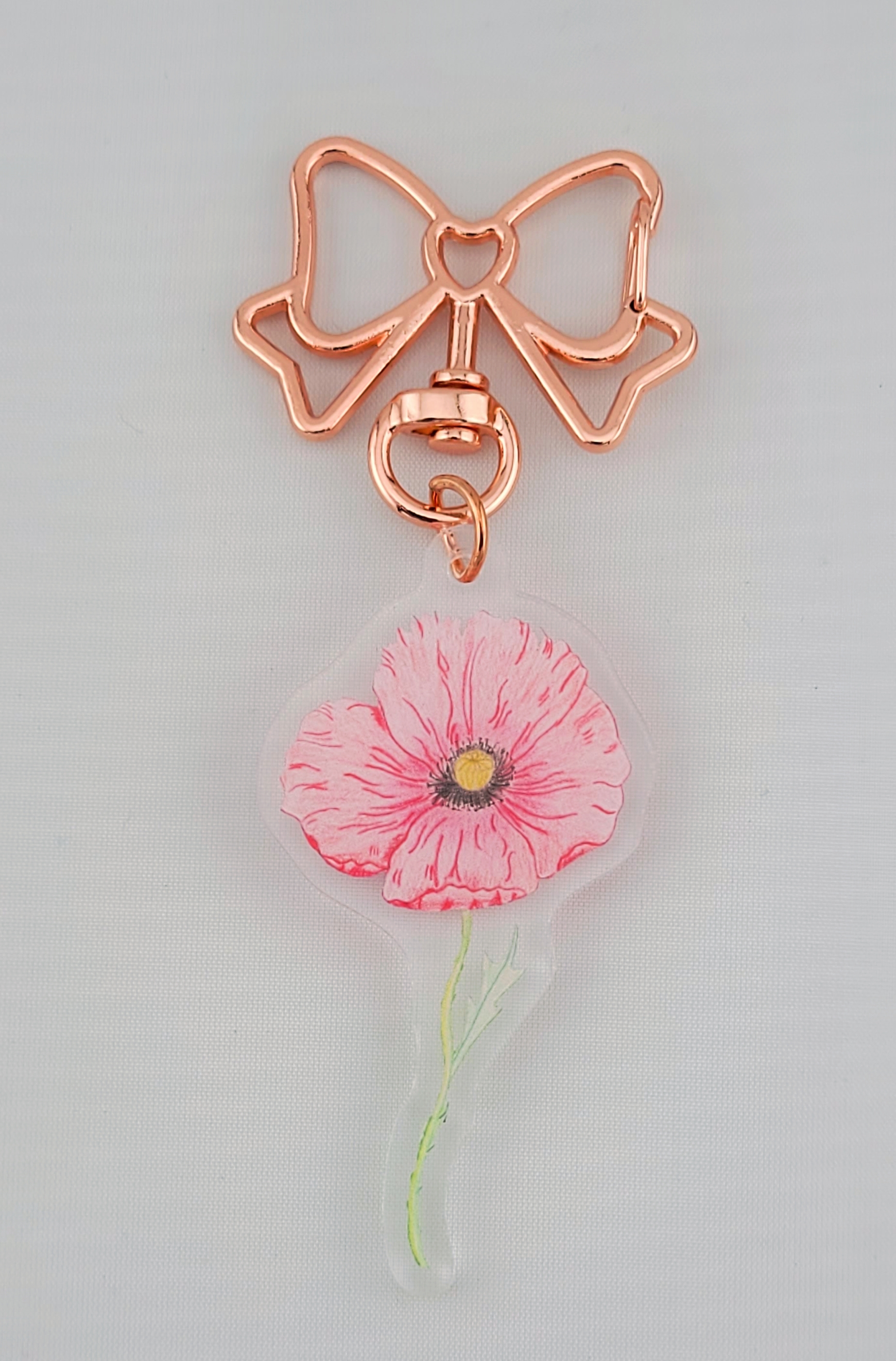 Poppy Keychain with Rose Gold Color Bow