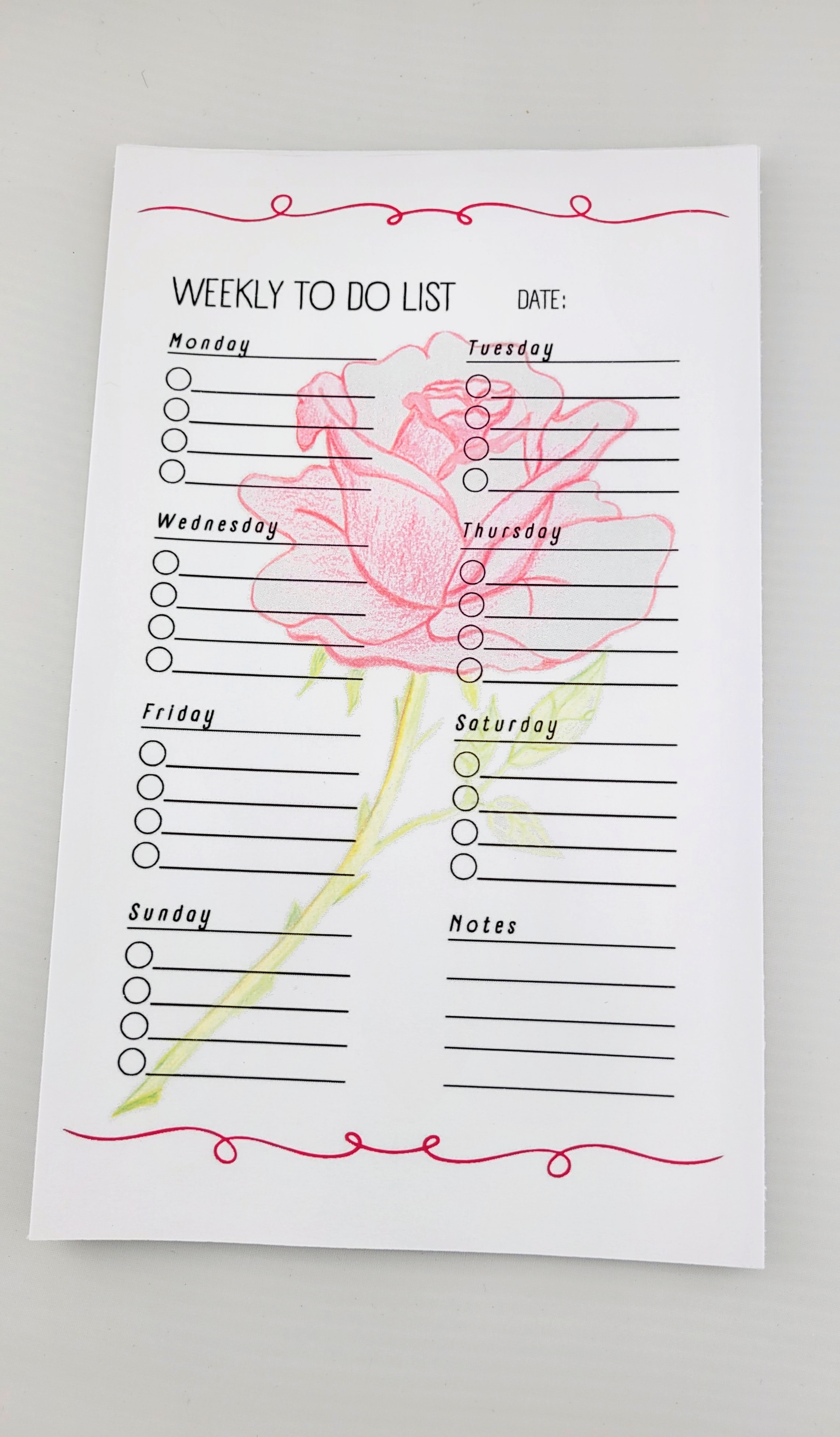 Rose Weekly To-Do List Notepad