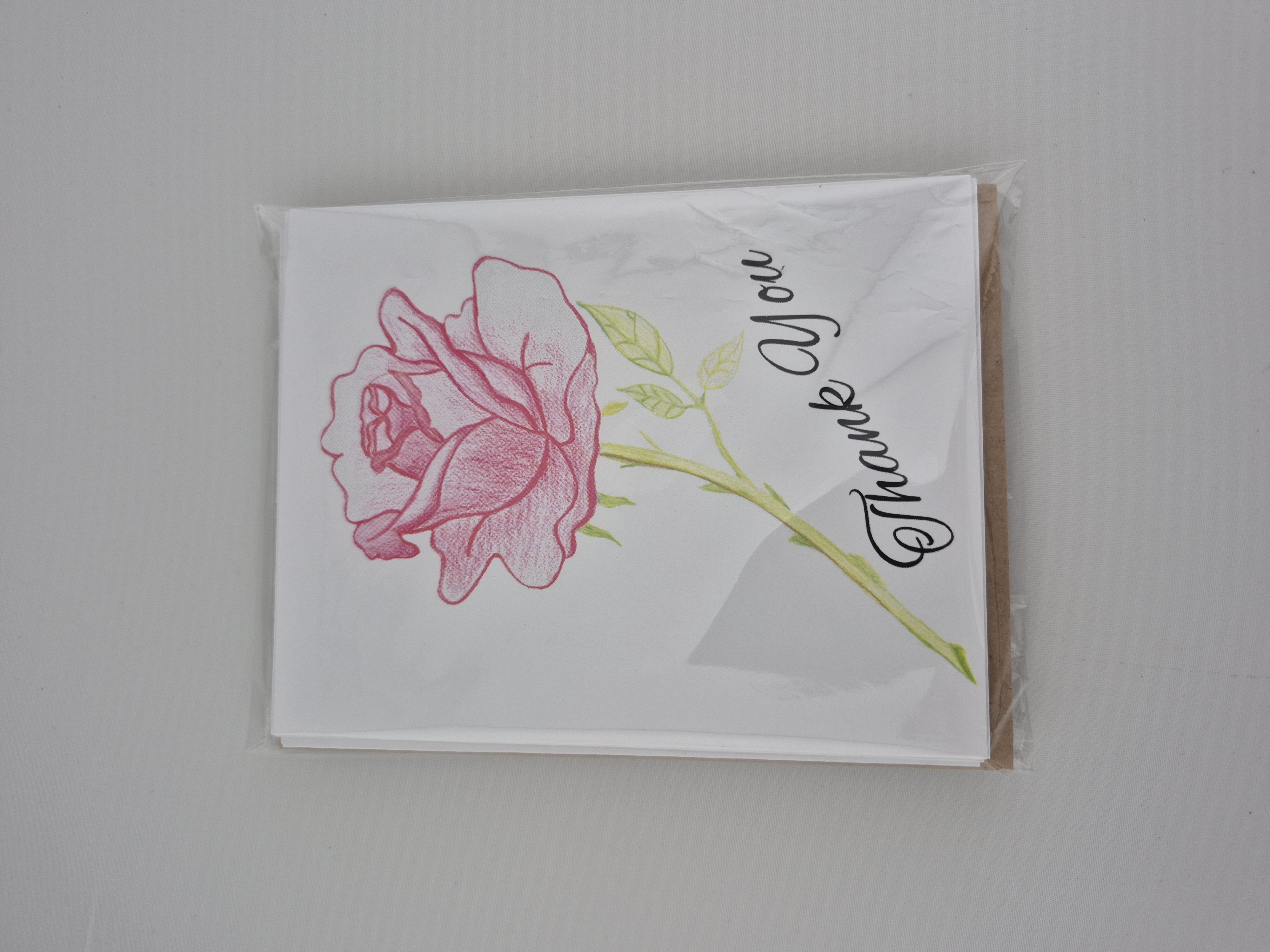 5 pack Thank You Rose Cards