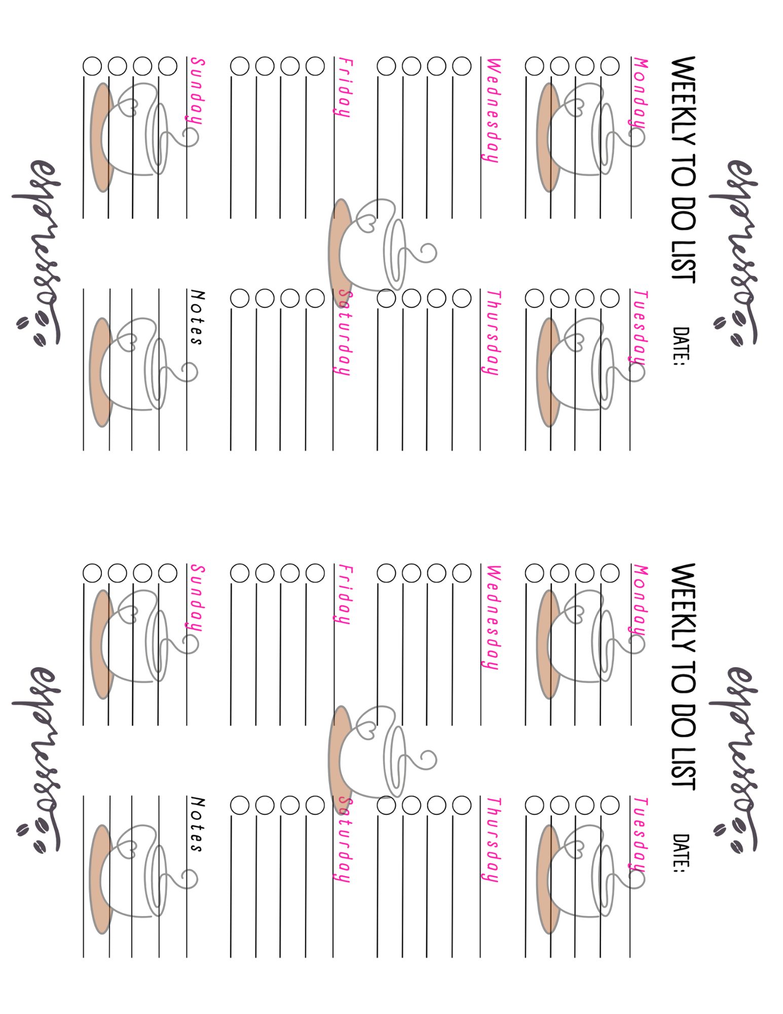Coffee Weekly To Do List Planner Sheet