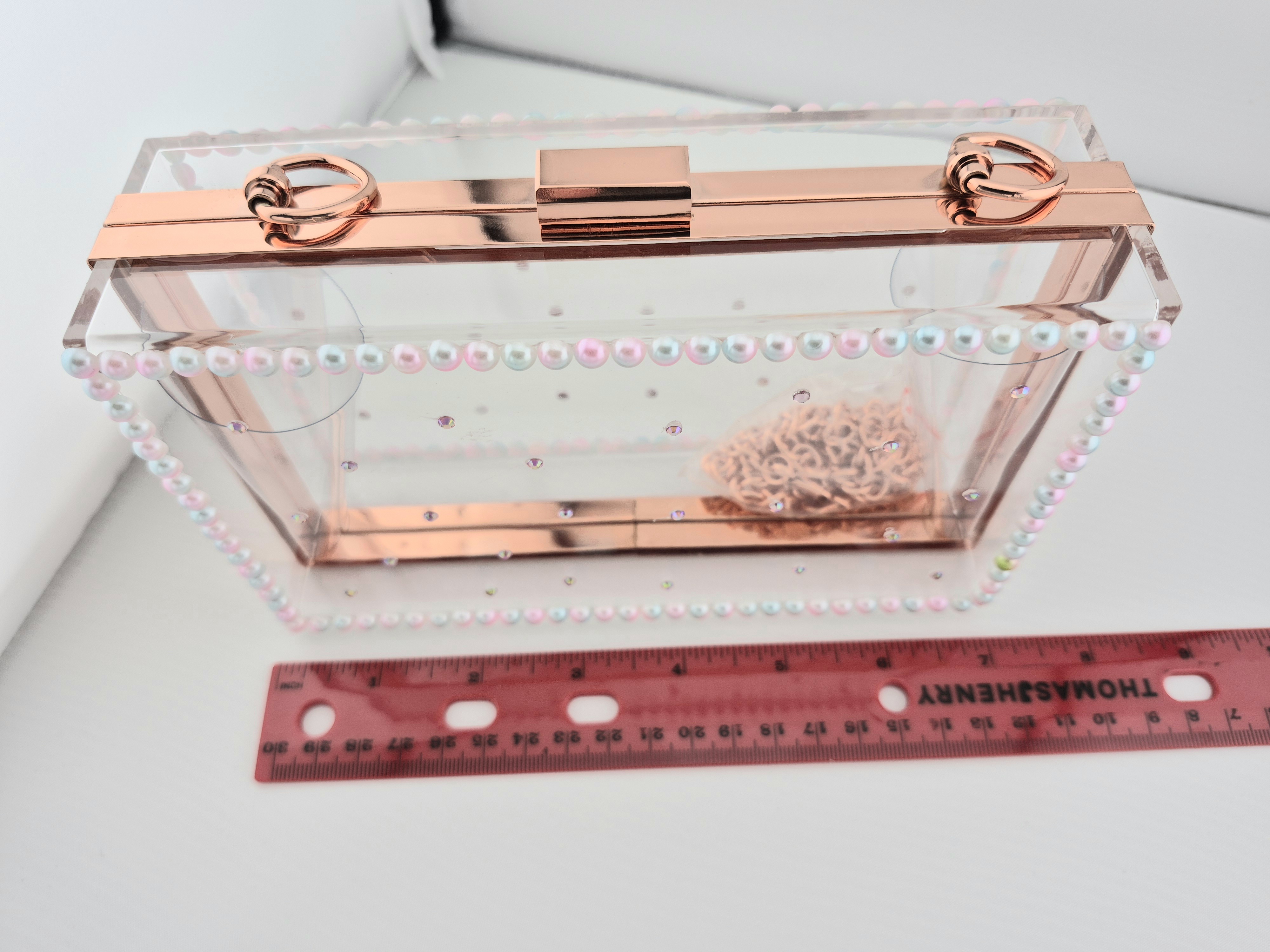 Transparent Rose Gold Color Acrylic Clutch Bag