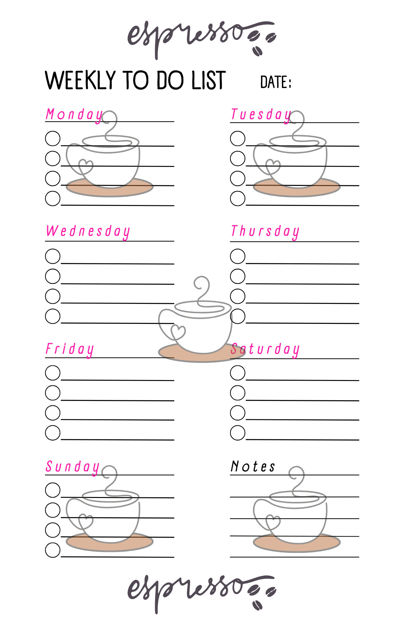 Coffee Weekly To Do List Planner Sheet
