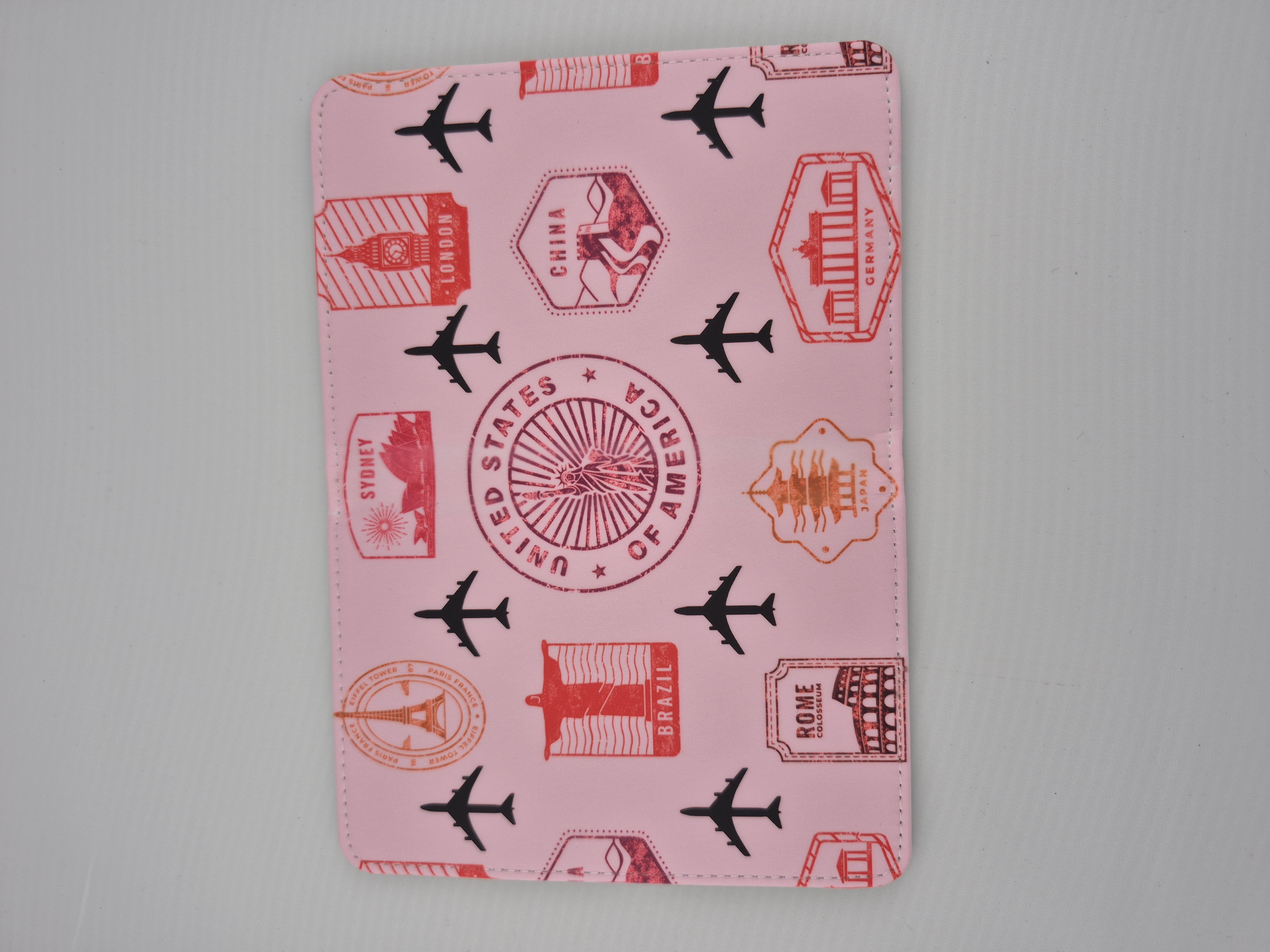 Pink Travel-themed Passport Holder