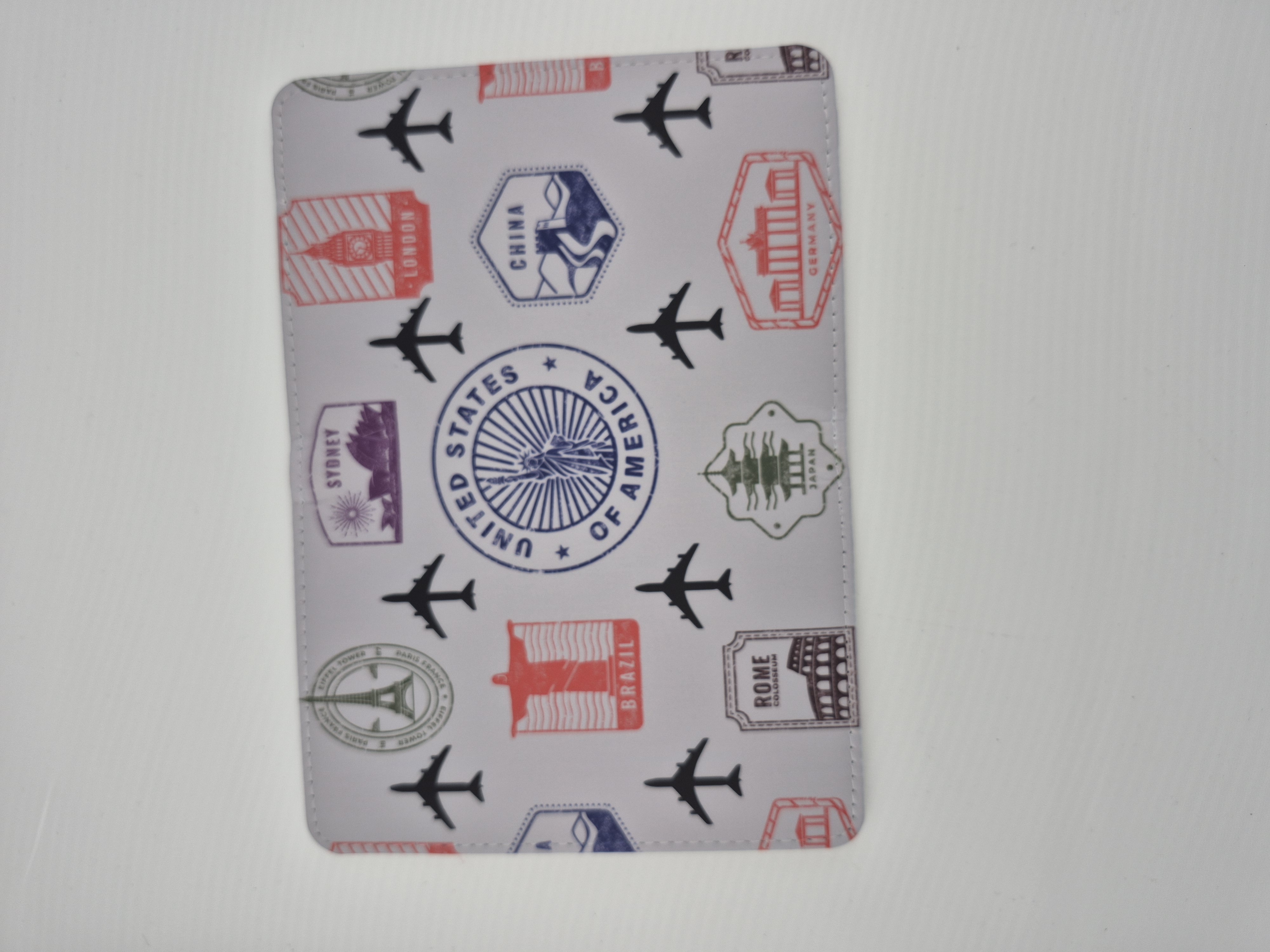 Gray Travel-themed Passport Holder