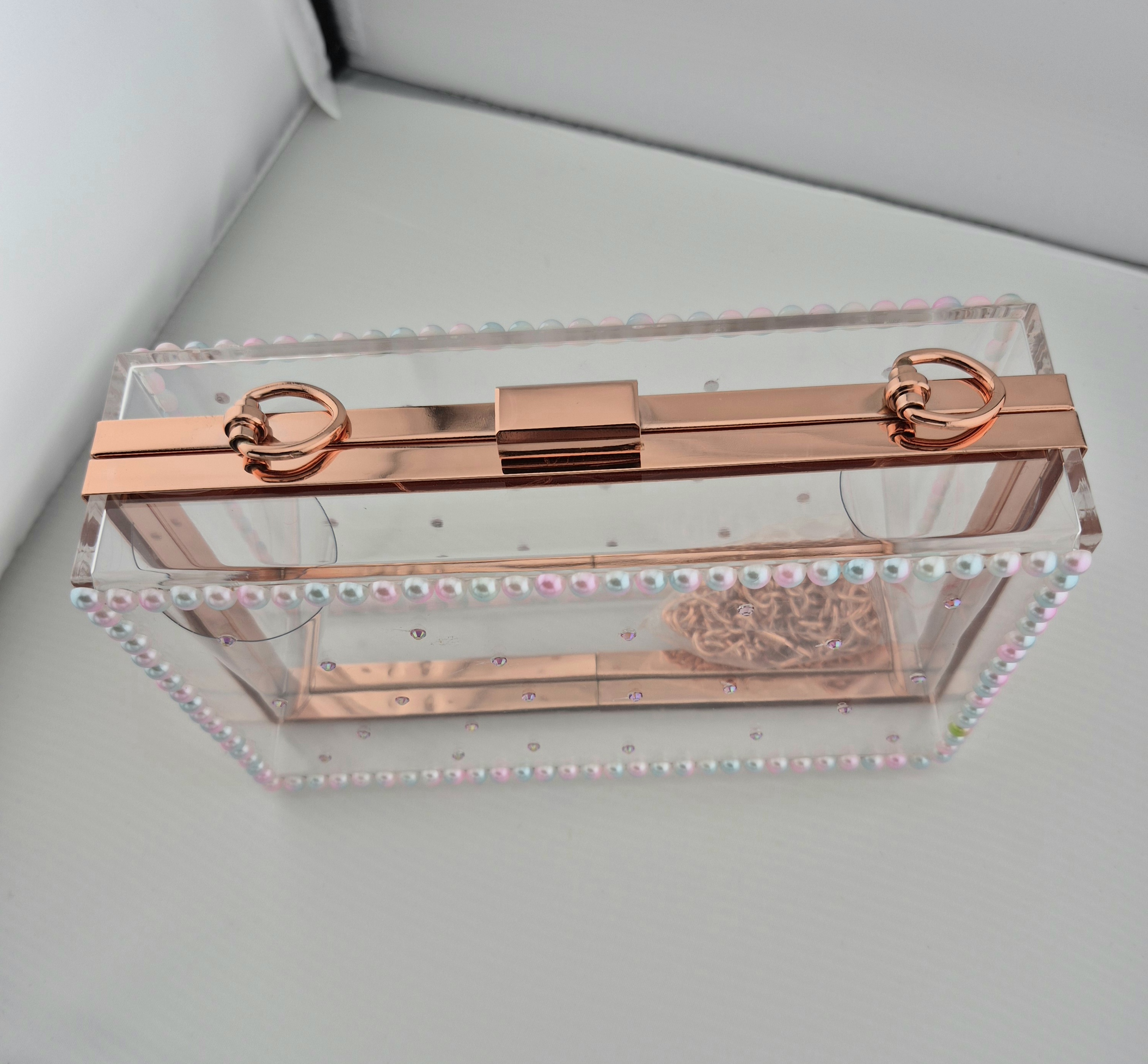 Transparent Rose Gold Color Acrylic Clutch Bag