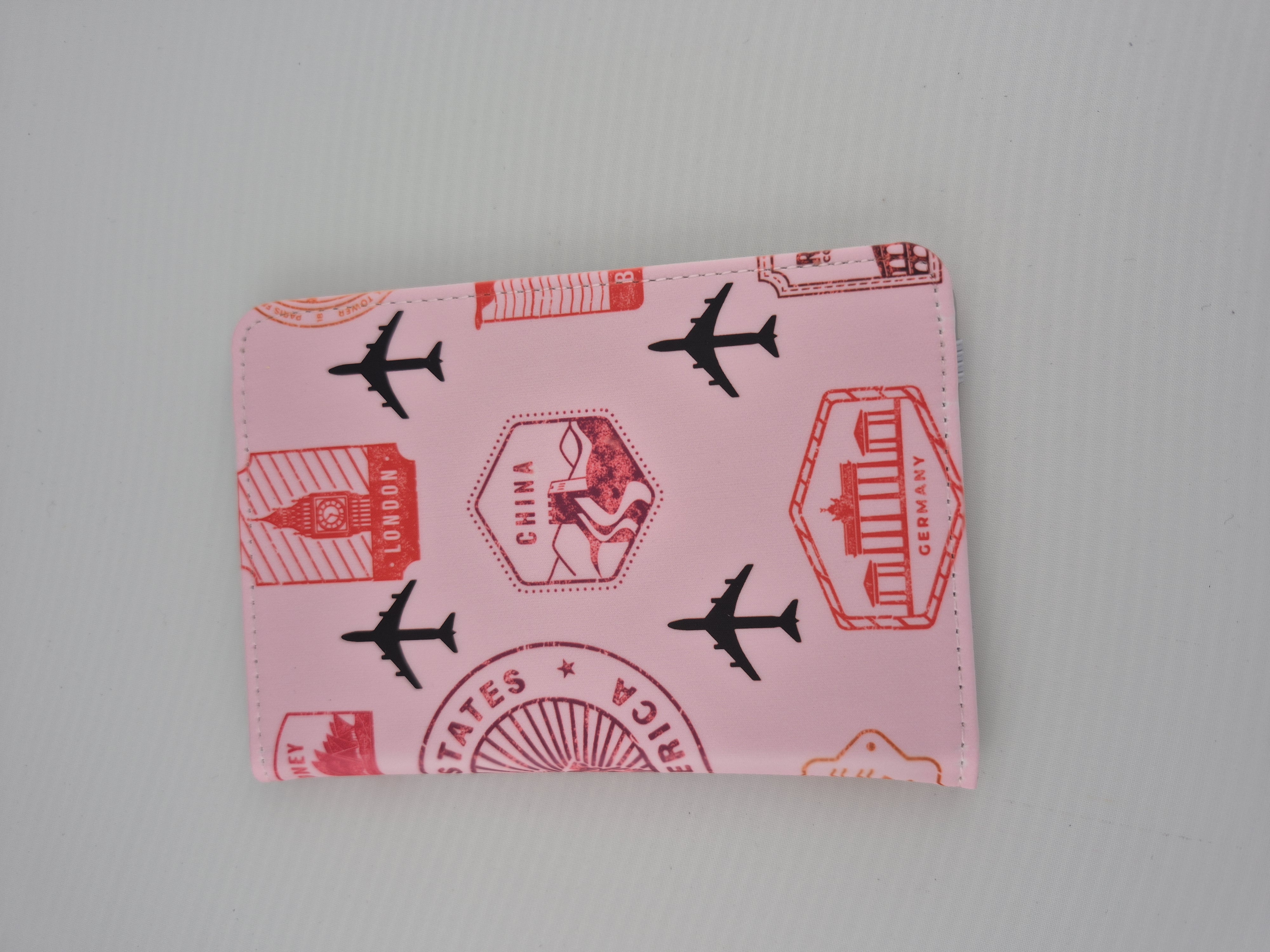 Pink Travel-themed Passport Holder