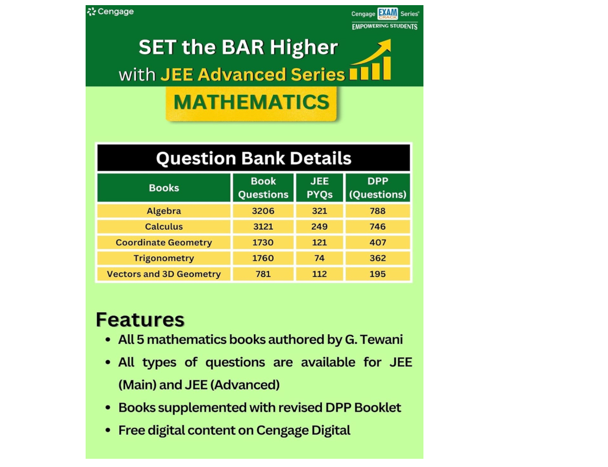 Cengage JEE Advanced Algebra with Free Online Assessments and Digital Content (Concept videos and Solution videos) 2024