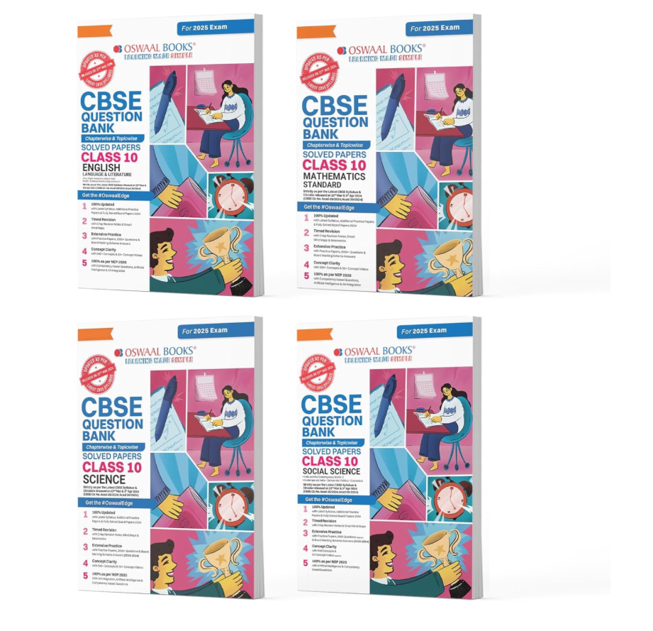 Oswaal CBSE Question Bank Class 10 Set of 4 Books | English | Maths Standard | Science | Social Science | Chapterwise | Topicwise | Solved Papers | For 2025 Board Exams