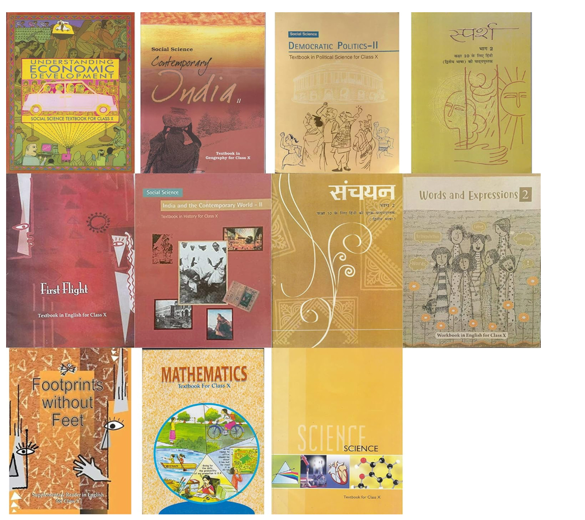 NCERT BOOK SET CLASS - 10 ( SPARSH ,SANCHAYAN , FIRST FLIGHT , FOOTPRINT , WORD AND EXPRESSIONS , SCIENCE , MATHS , HISTORY ... , ECONOMICS , POLITICAL ) 2022 EDITION