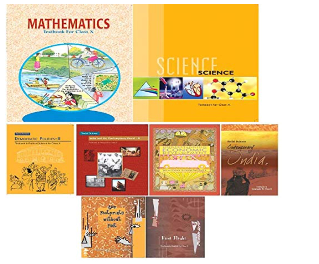 NCERT CLASS 10 SET (ENGLISH MEDIUM ) 8(eng , his, pol, geo, eco, math , science) 8 Book Set