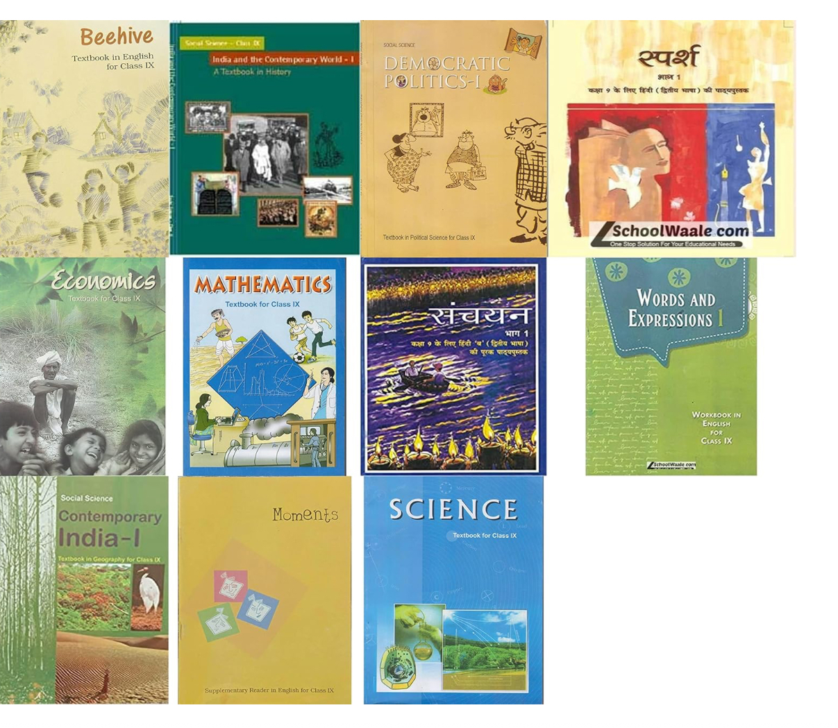 NCERT BOOK SET CLASS - 9 ( SPARSH , SANCHAYAN , BEEHIVE , MOMENTS , WORD AND EXPRESSIONS , SCIENCE , MATHS , HISTORY , GEOGRAPHY , ECONOMICS , POLITICAL ) 2022 EDITION