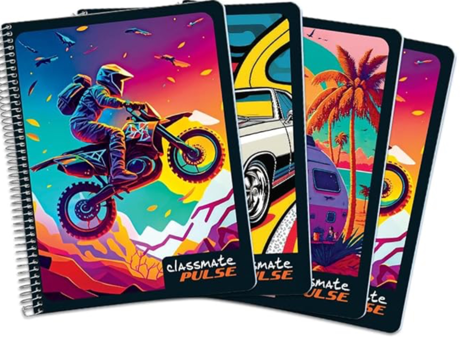 Classmate Pulse Single Subject Spiral Notebook - Pack of 4 | Unruled | 200 Pages | 24.0cm x 18.0cm | Attractive Cover Designs | Soft Cover |Notebooks for College Students
