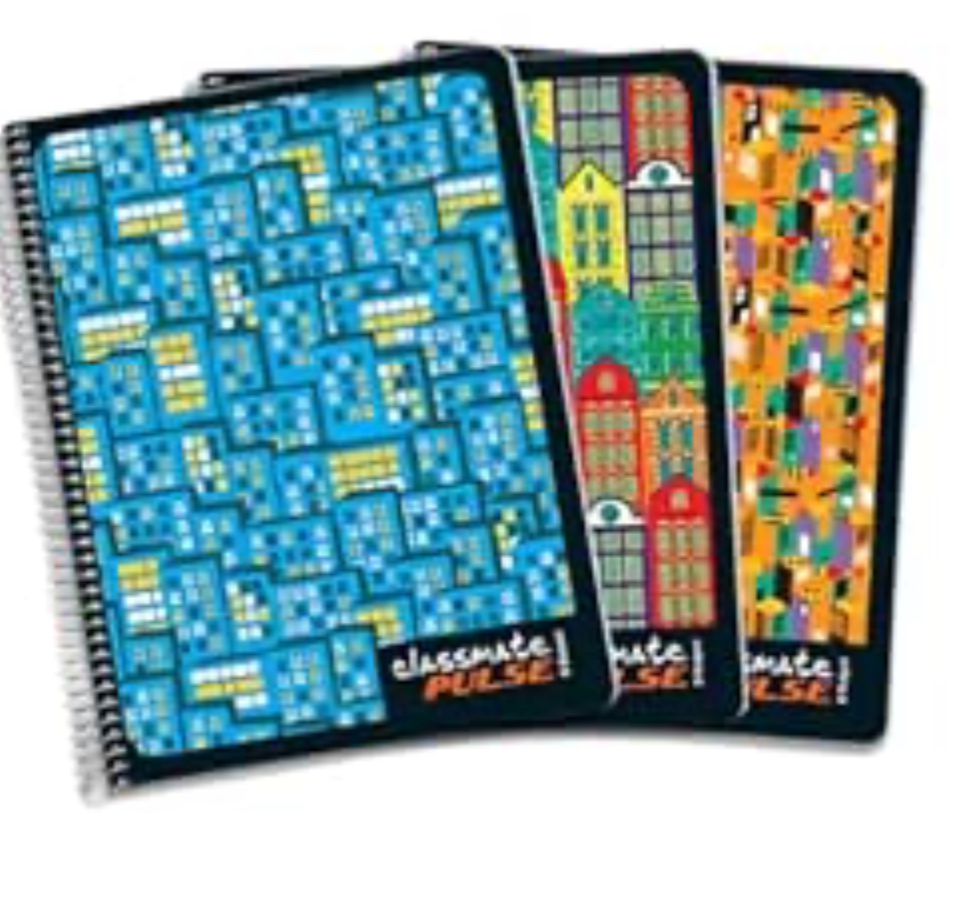 Classmate Pulse 6 Subject Spiral Notebook - Pack of 3 | Unruled | 300 Pages | 24.0cm x 18.0cm | Attractive Cover Designs | Soft Cover |