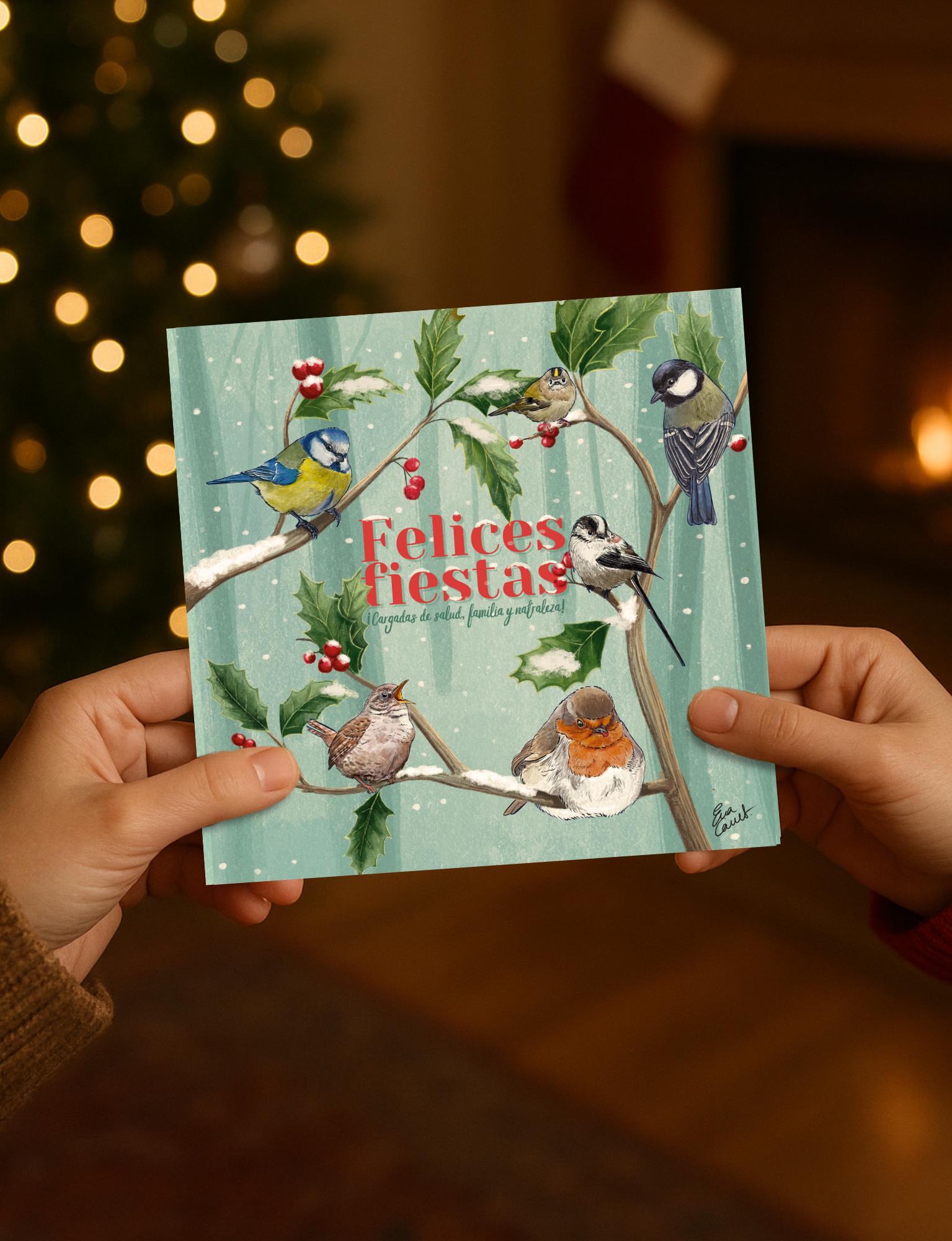 Postal de navidad pajarera 