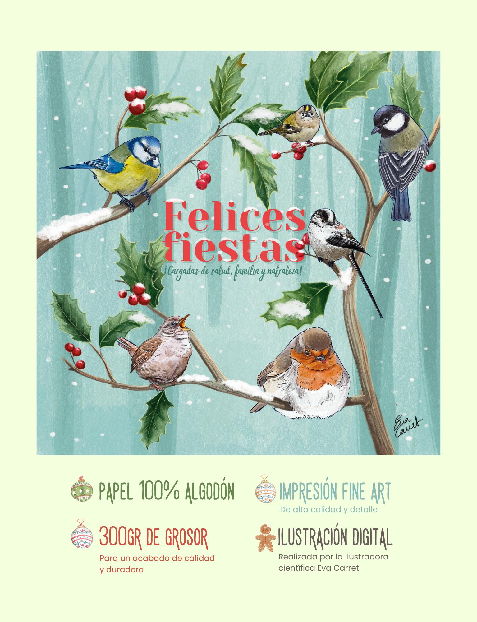 Postal de navidad pajarera 