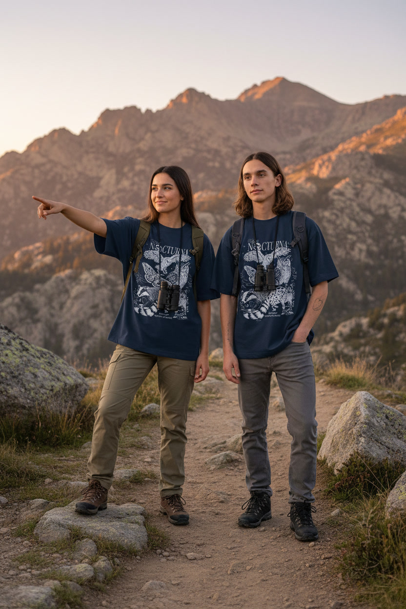 Camiseta NOCTURNA | Animales nocturnos - lechuza, buho real, tejón, gineta, salamandra, Saturnia pyri – Balena