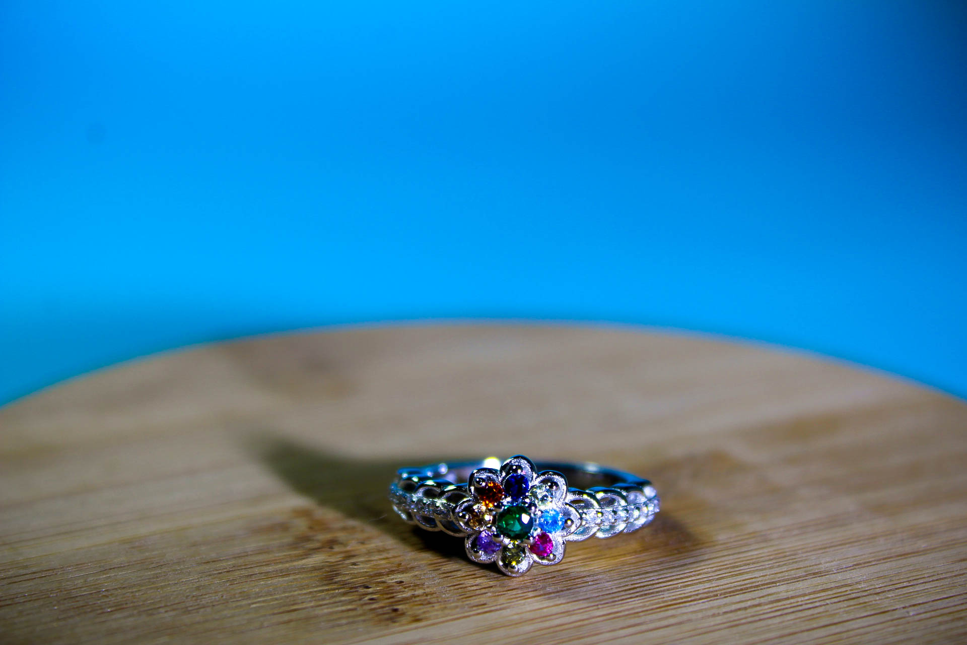 Colorful Navaratna Gemstone Flower Ring