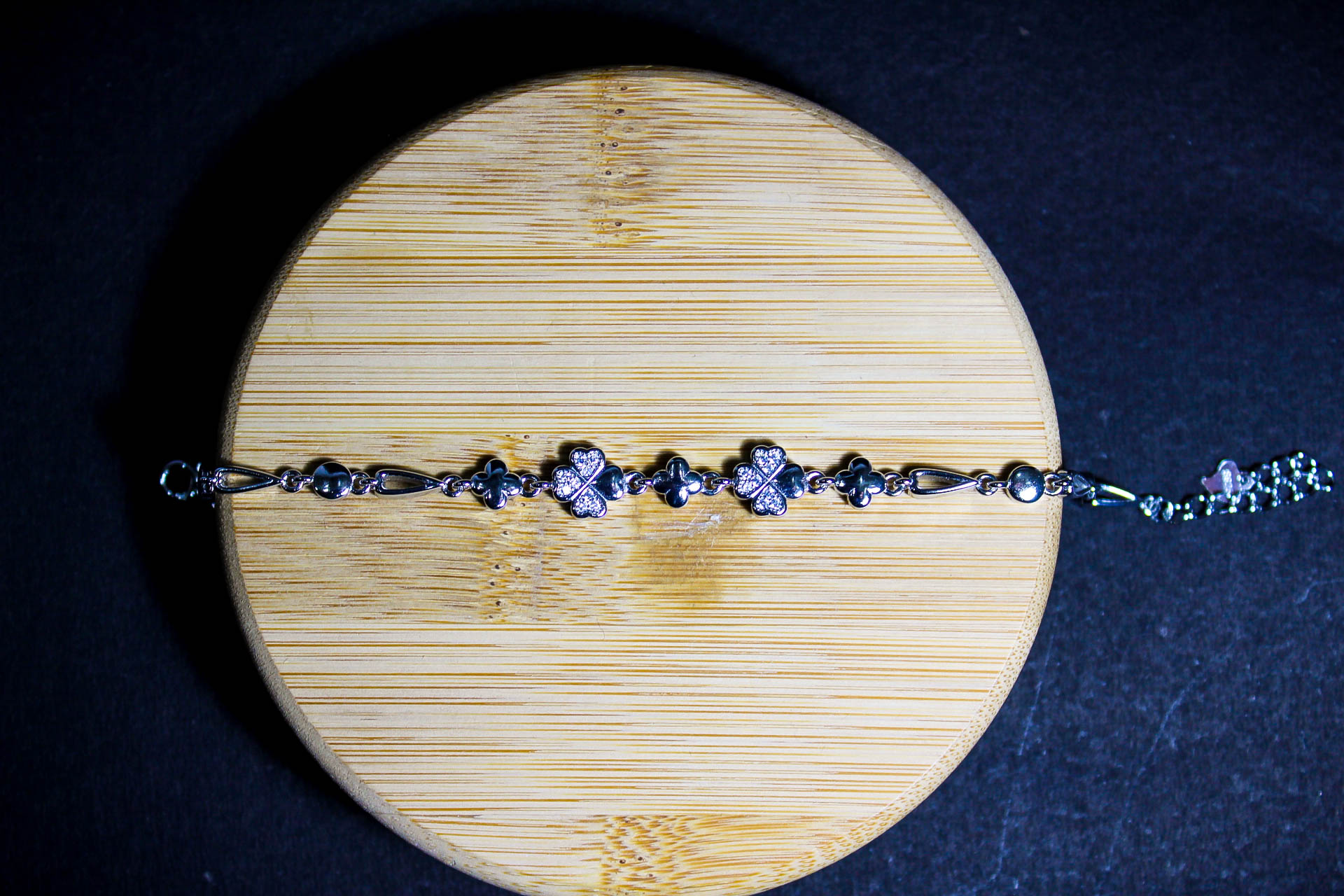 Silver Bracelet with Black and Clear Stones