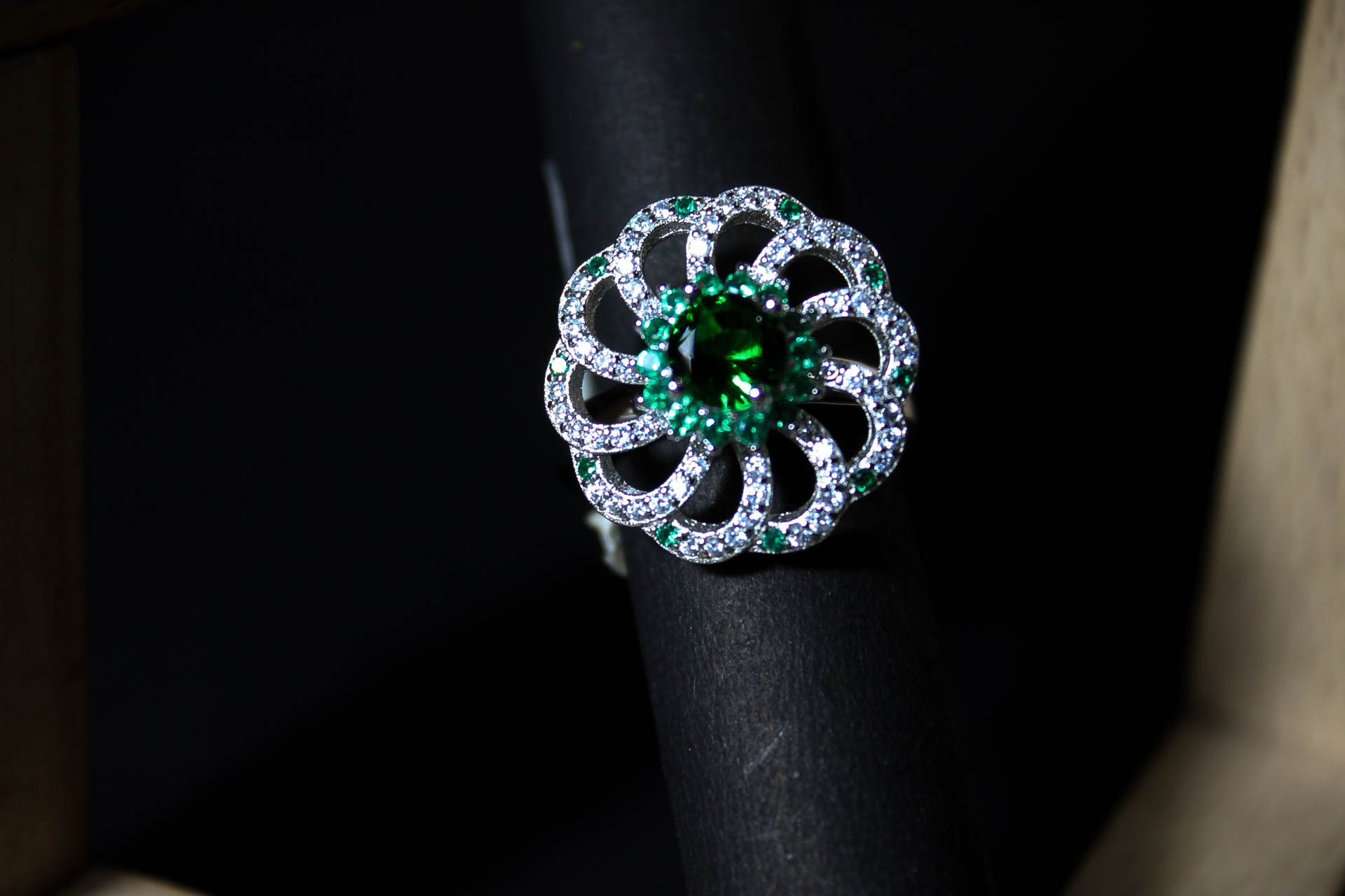 Rotating Emerald and Diamond Ring