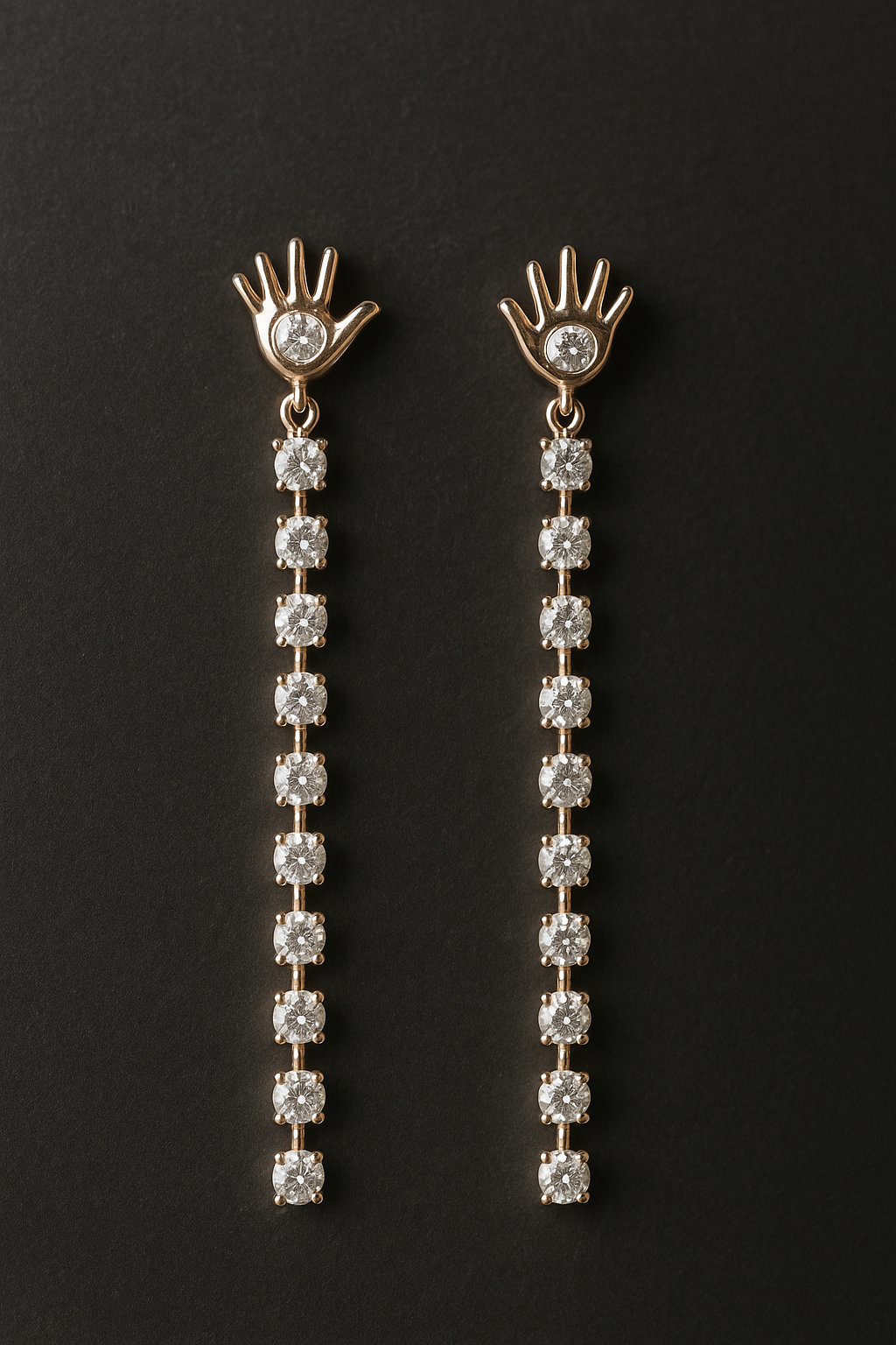 Gold Hand and Diamond Earrings