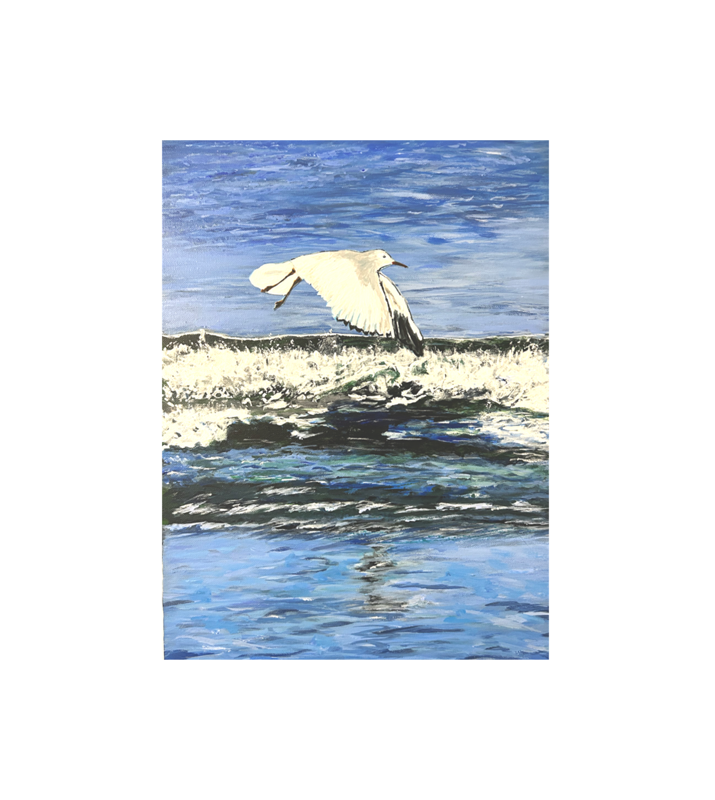 Seagull Over Ocean Waves Canvas Print 16" x 12"