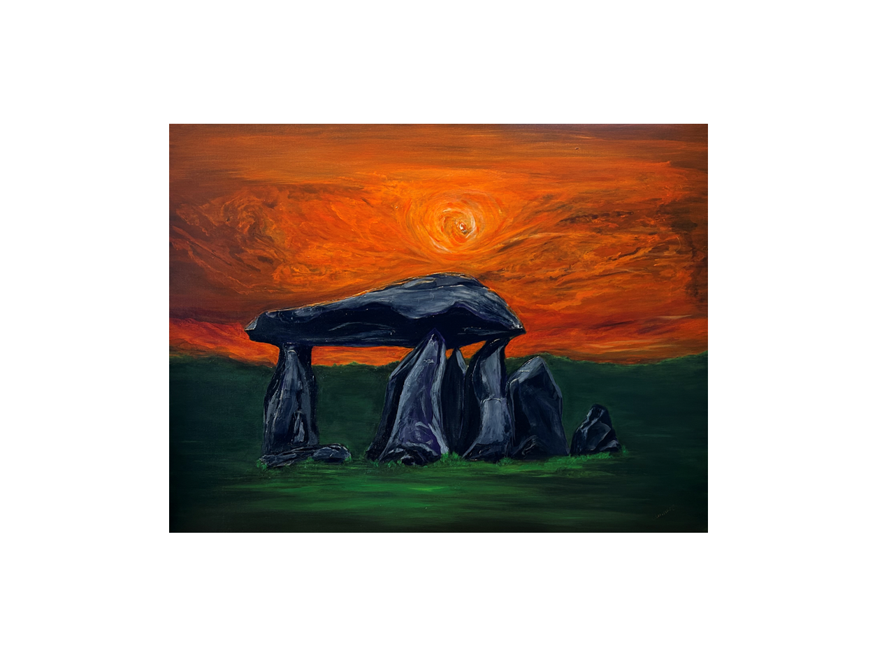 Pentre Ifan Orange Sky Canvas Print as original size 32" x 24"