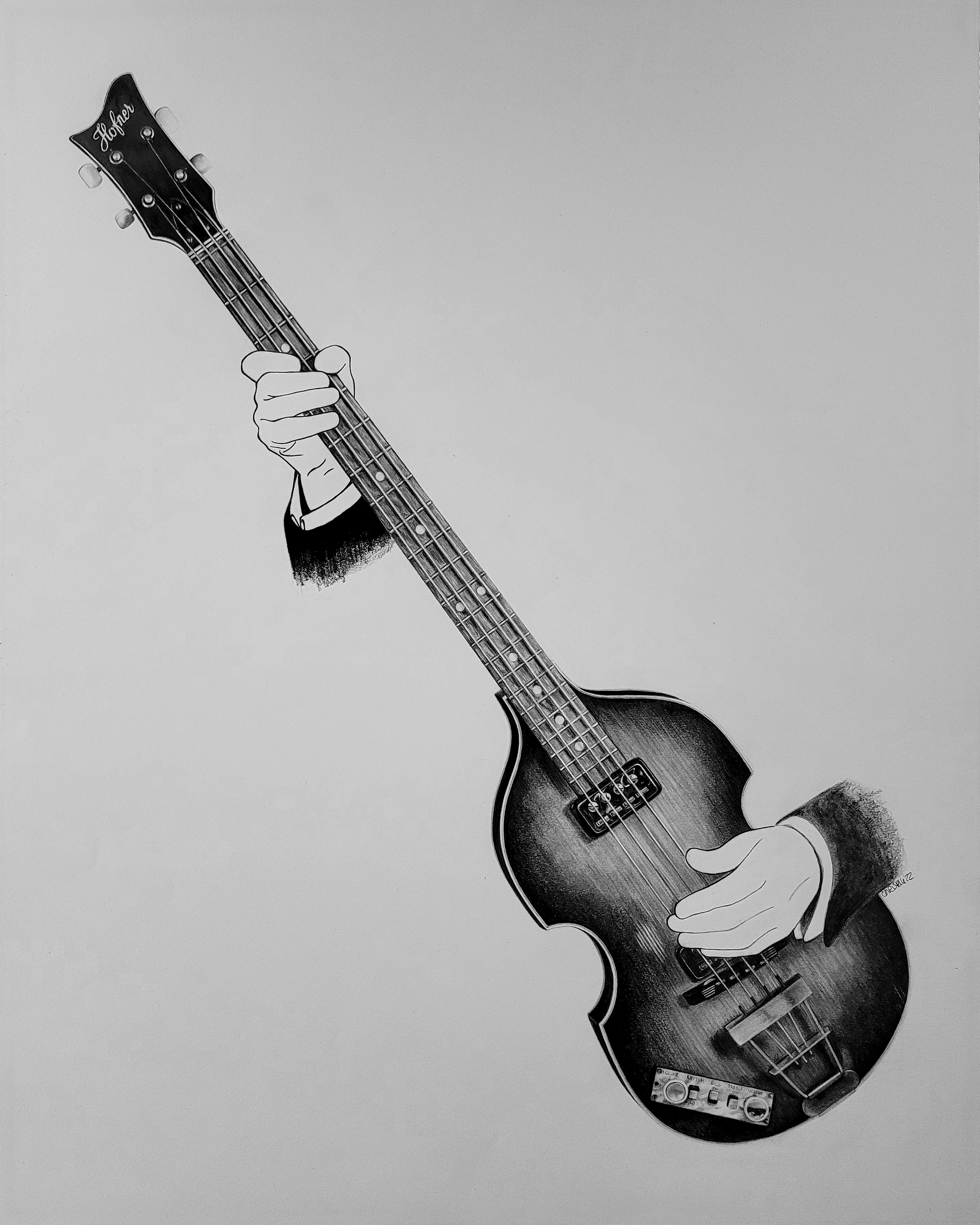 Original drawing of Paul McCartney's Hofner bass