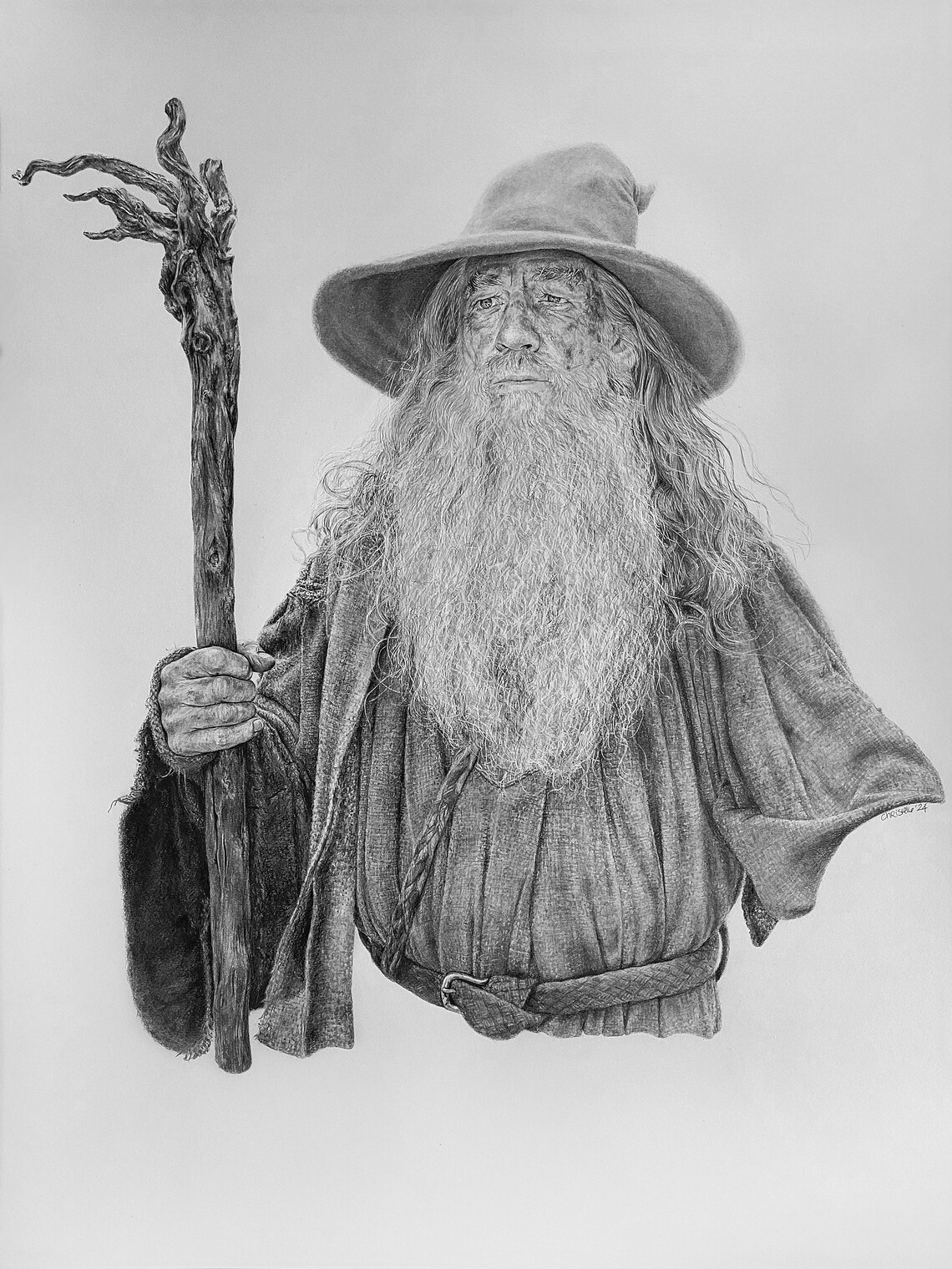 Original pencil drawing of Ian McKellen as Gandalf