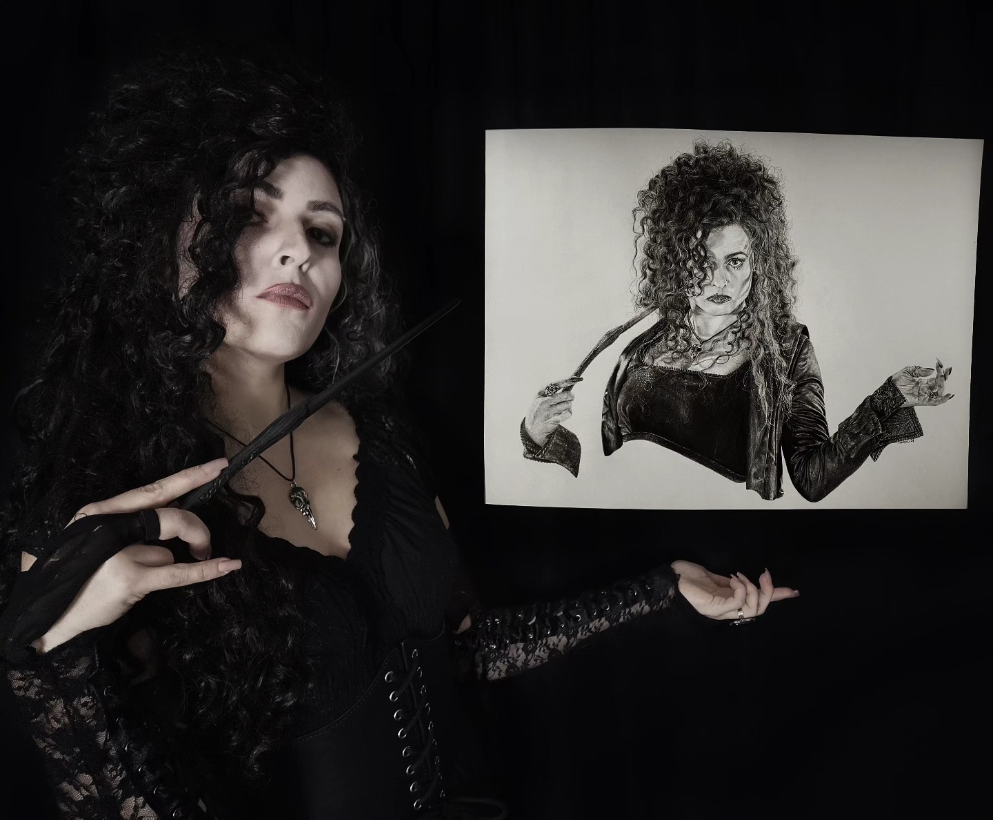 Original pencil drawing of Helena Bonham Carter as Bellatrix Lestrange