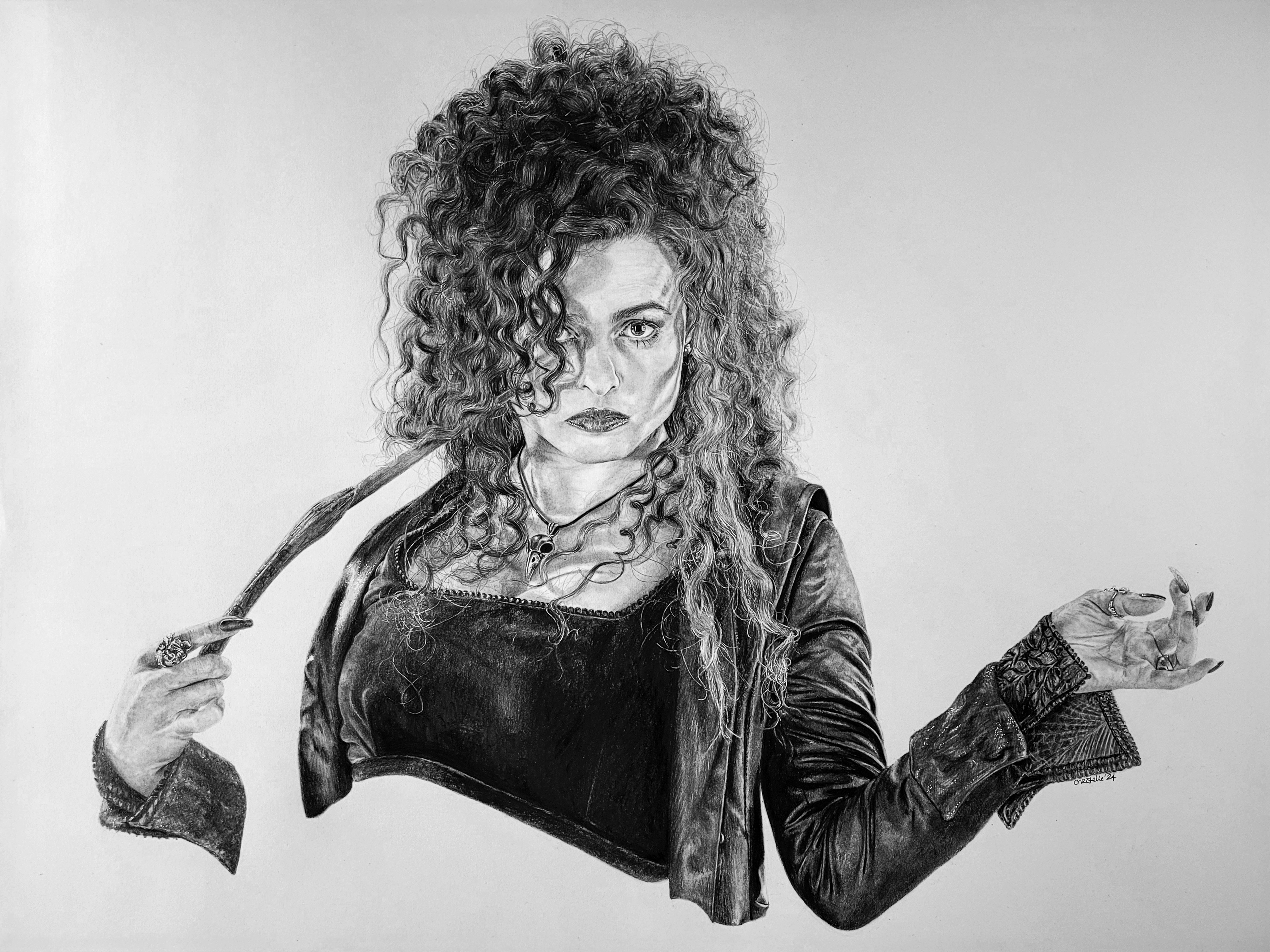 Original pencil drawing of Helena Bonham Carter as Bellatrix Lestrange