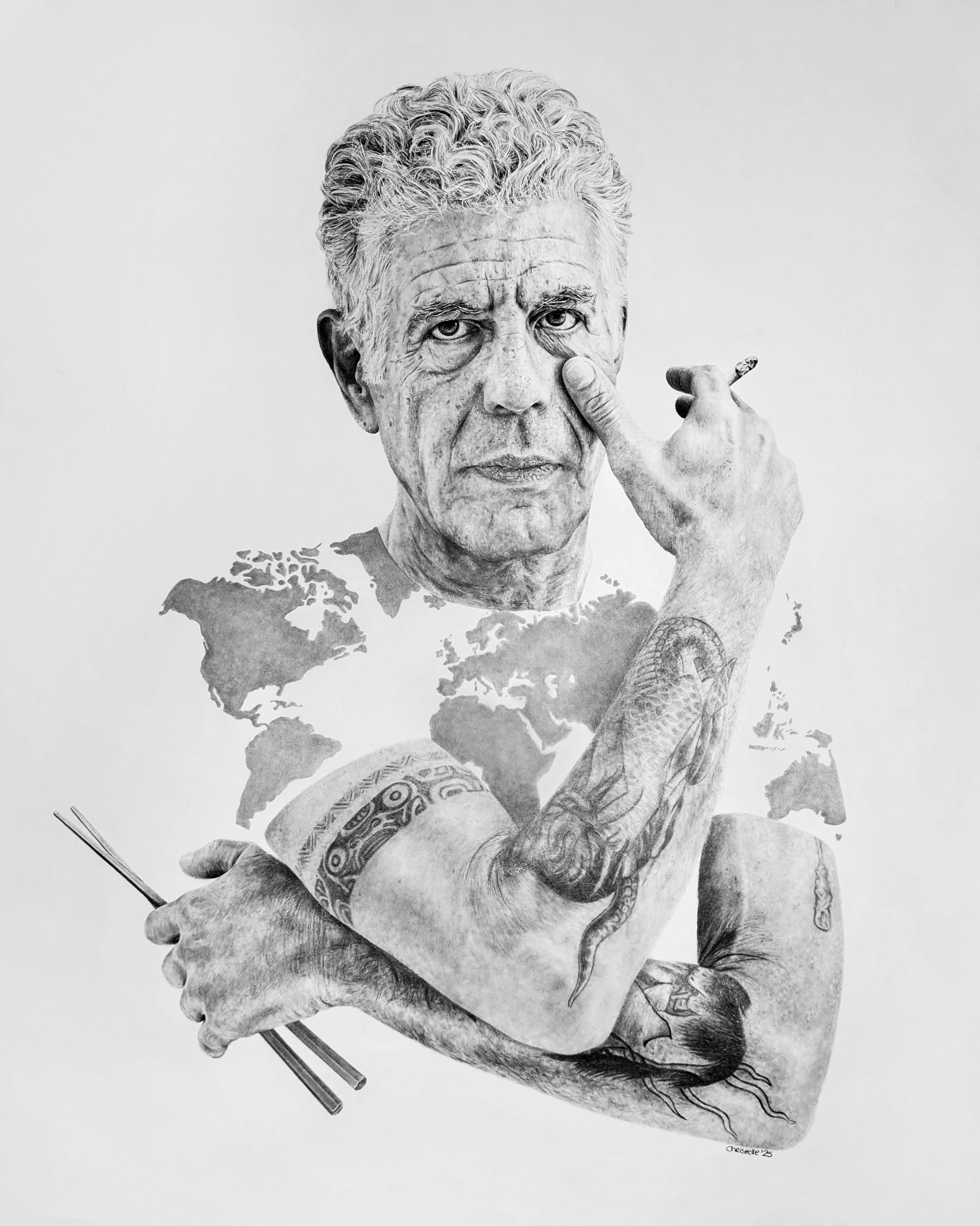LIMITED EDITION - Anthony Bourdain pencil portrait print - ONLY 10 AVAILABLE
