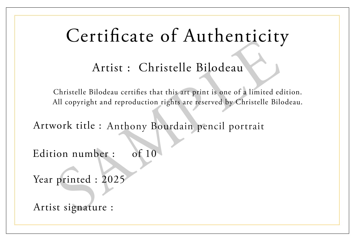 LIMITED EDITION - Anthony Bourdain pencil portrait print - ONLY 10 AVAILABLE