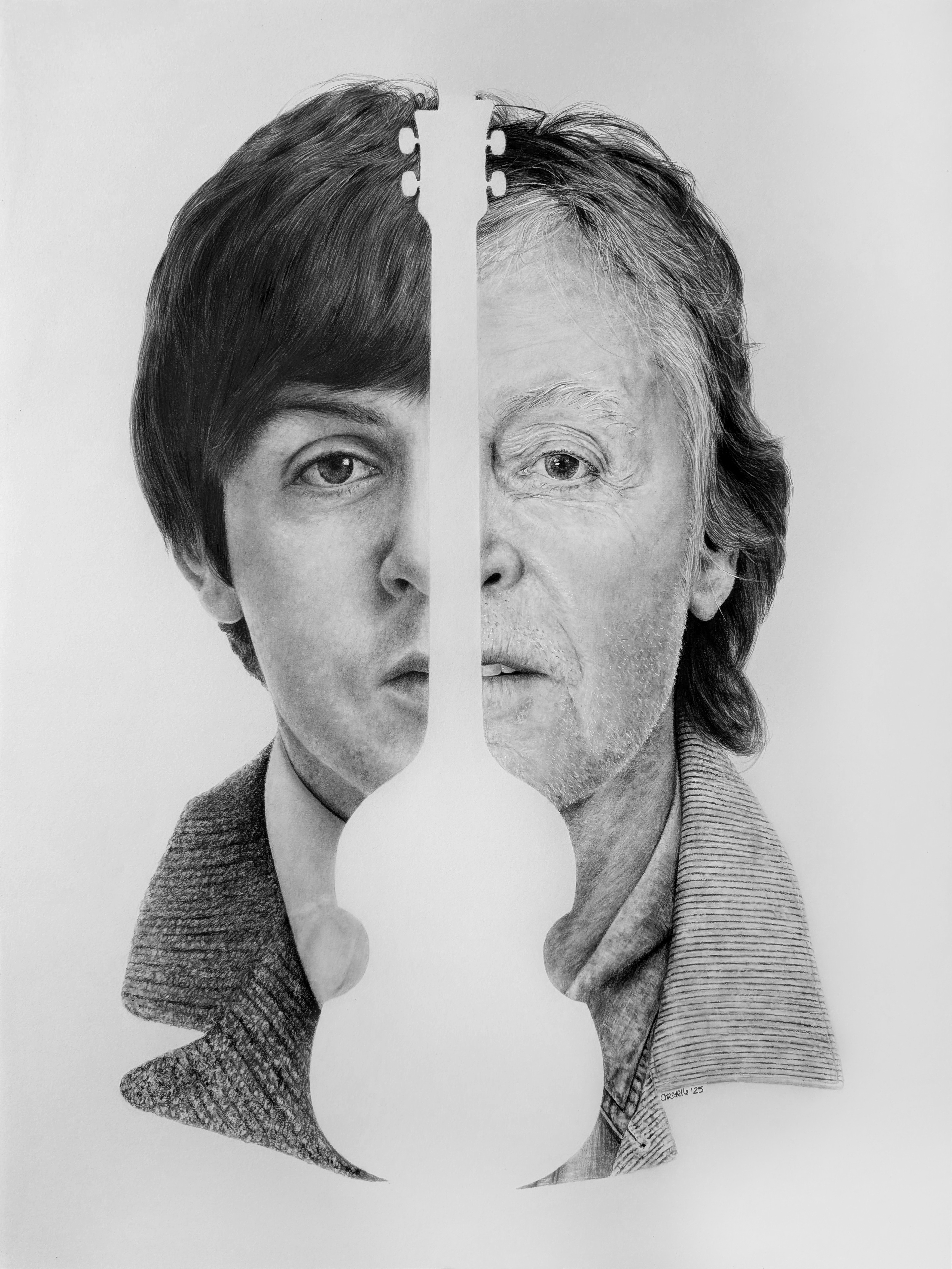 Original pencil drawing of Paul McCartney (Yesterday and Today)