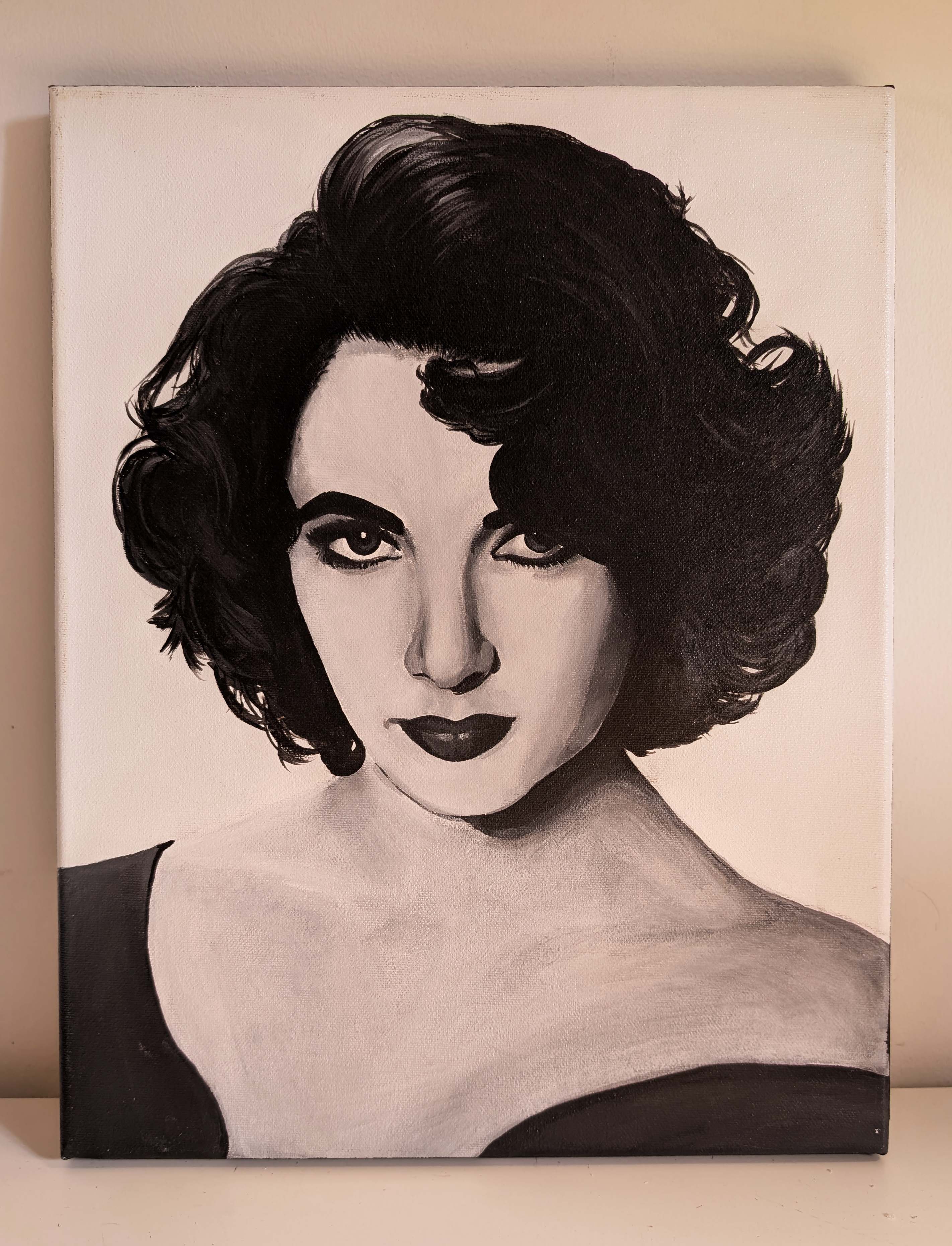 Painting of Elizabeth Taylor (black and white)