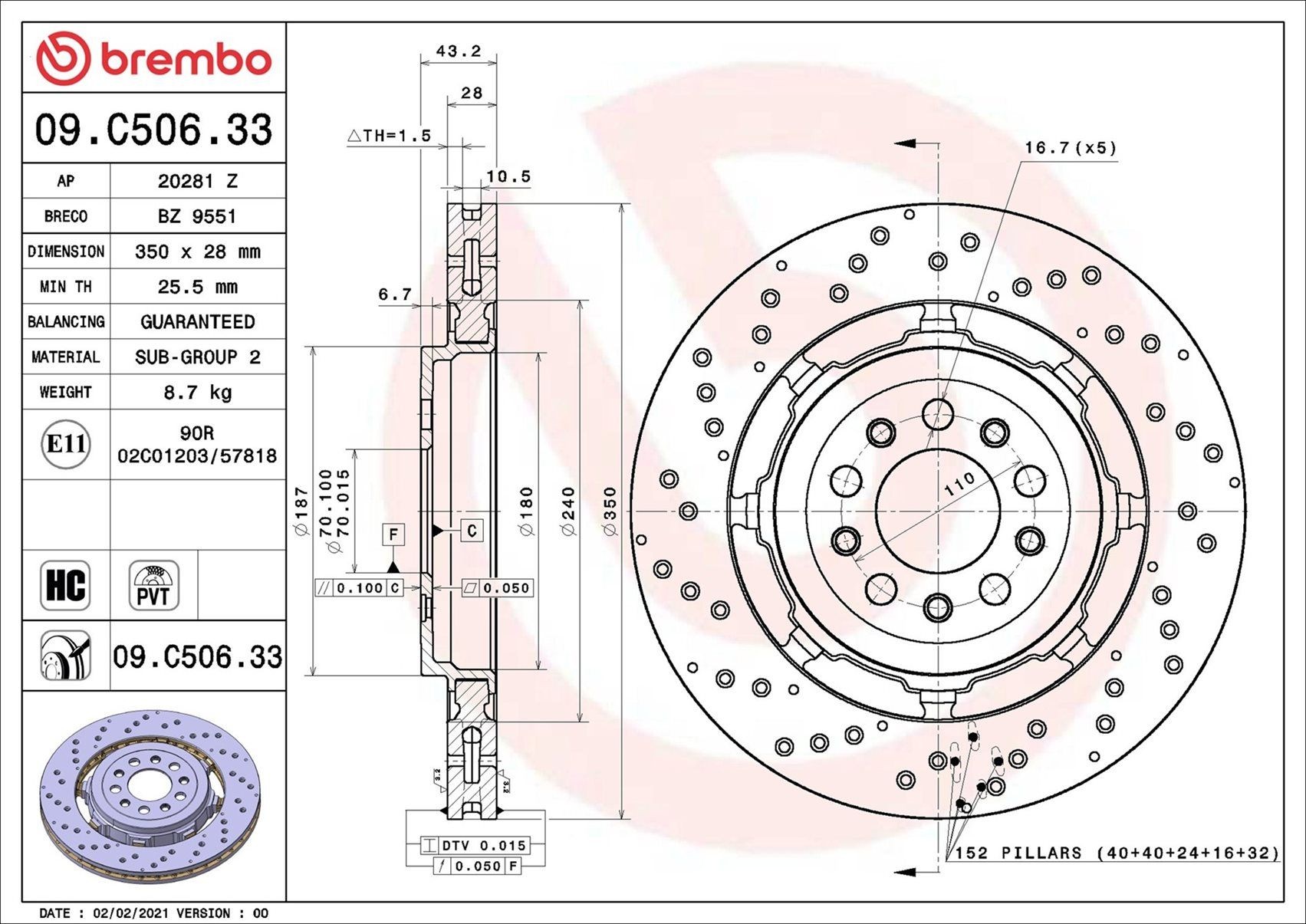 Set Disco freno adatti per ALFA ROMEO GIULIA STELVIO QUADRIFOGLIO - 350mm