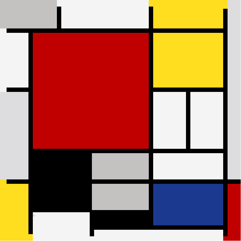 Composición con gran plano en rojo, amarillo, negro, gris y azul (Mondrian)