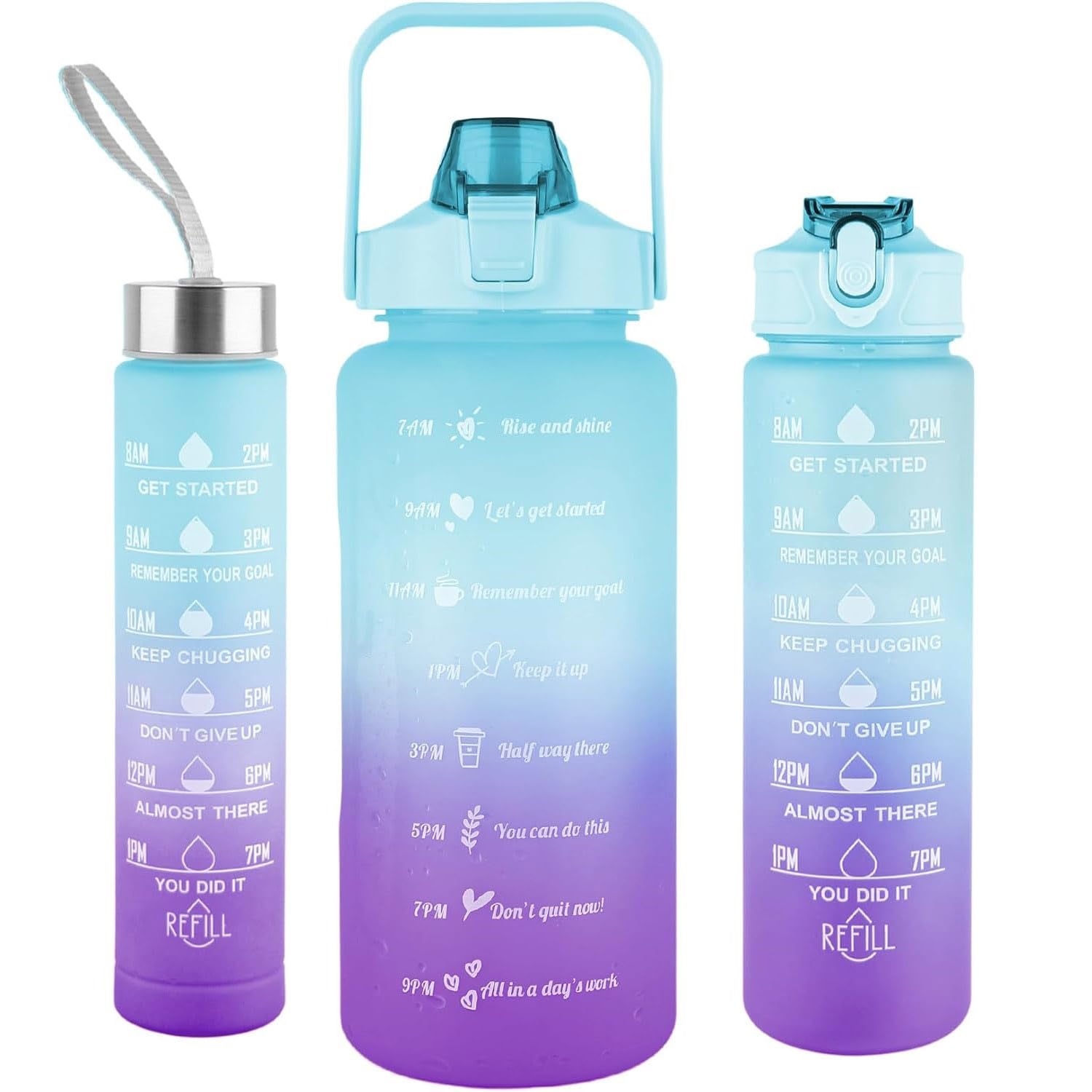 MatchlessGiftz® 3-in-1 Motivational Water Bottle Set (2L, 900ML, 300ML) – BPA-Free, Leakproof, Time Marker Bottles for Gym, Office, Travel & Daily Hydration