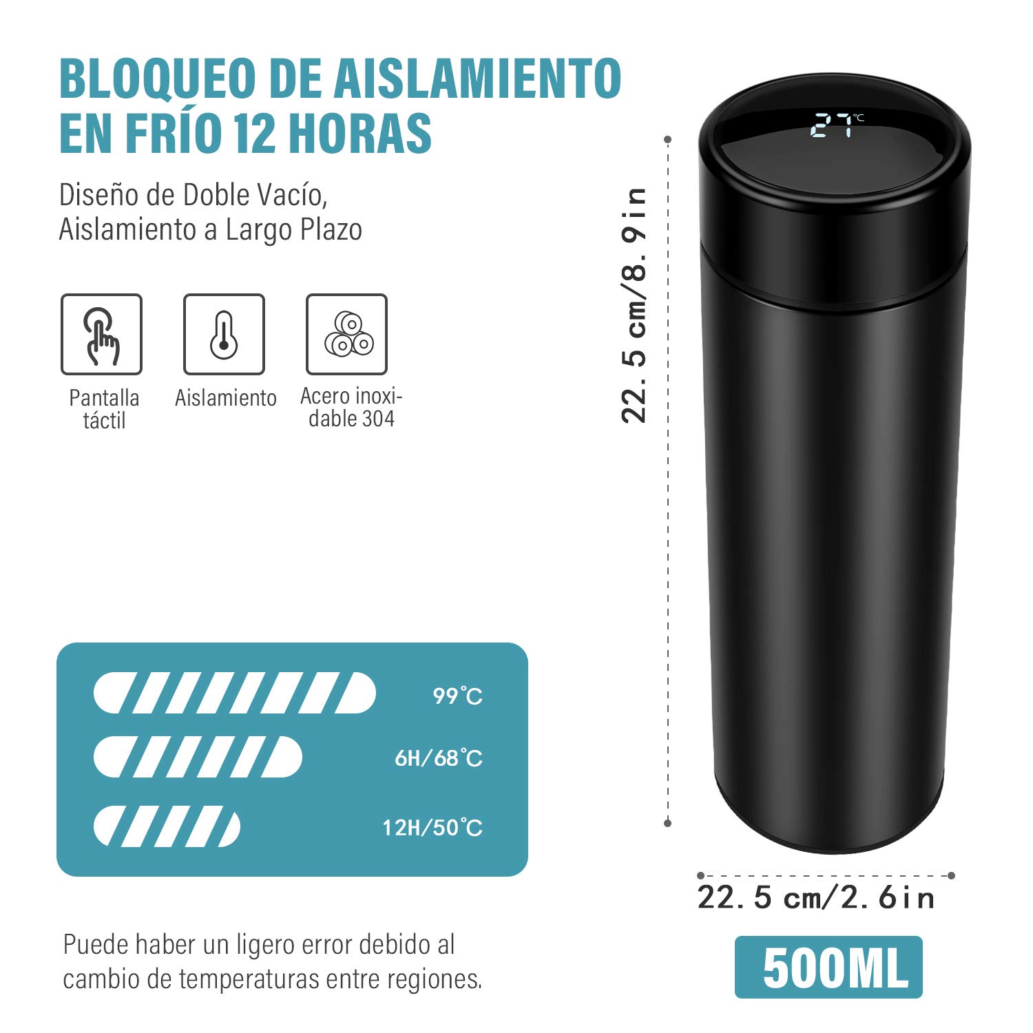 MatchlessGiftz® Smart LED Temperature Display Stainless Steel Water Bottle (500ml)