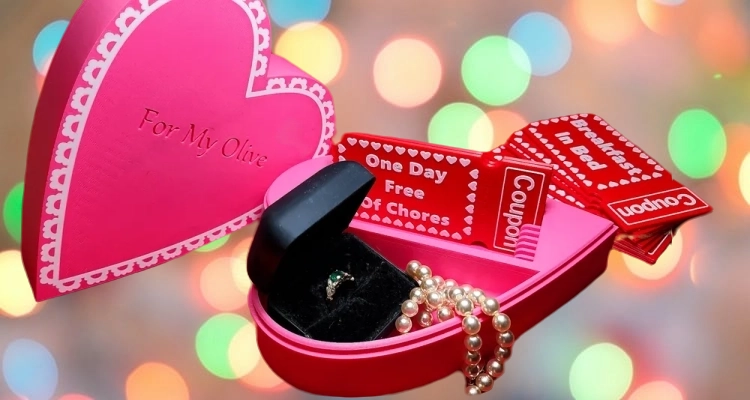 Heart-Shaped Gift Box with Chocolates and Coupons