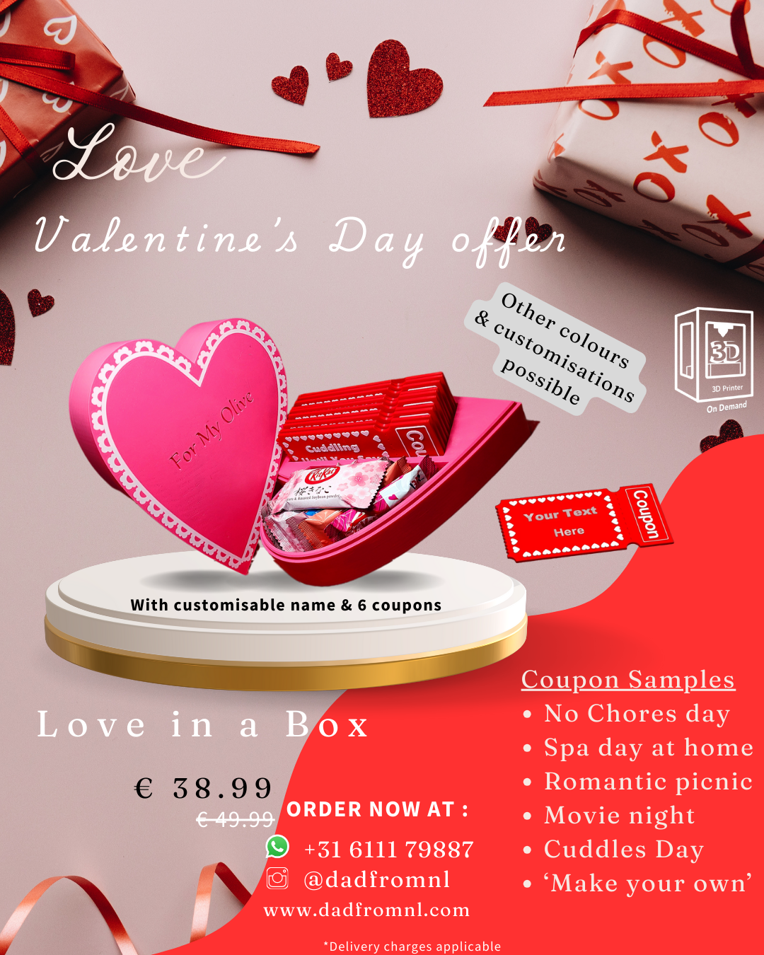 Heart-Shaped Gift Box with Chocolates and Coupons