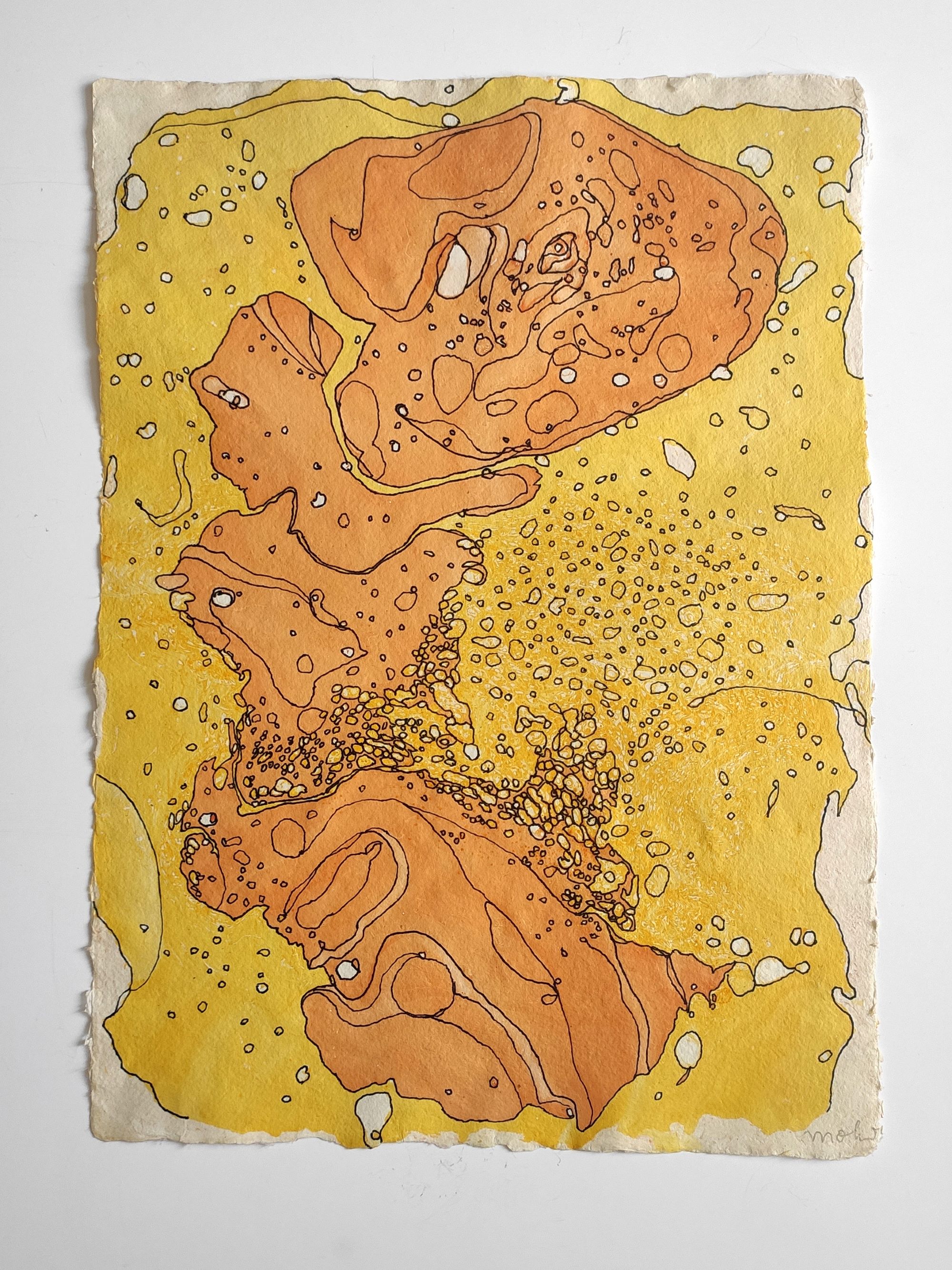 Abstraktes Kunstwerk auf handgeschöpftem Papier