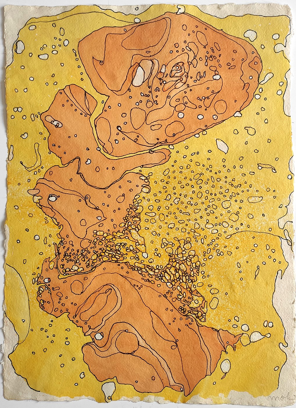 Abstraktes Kunstwerk auf handgeschöpftem Papier