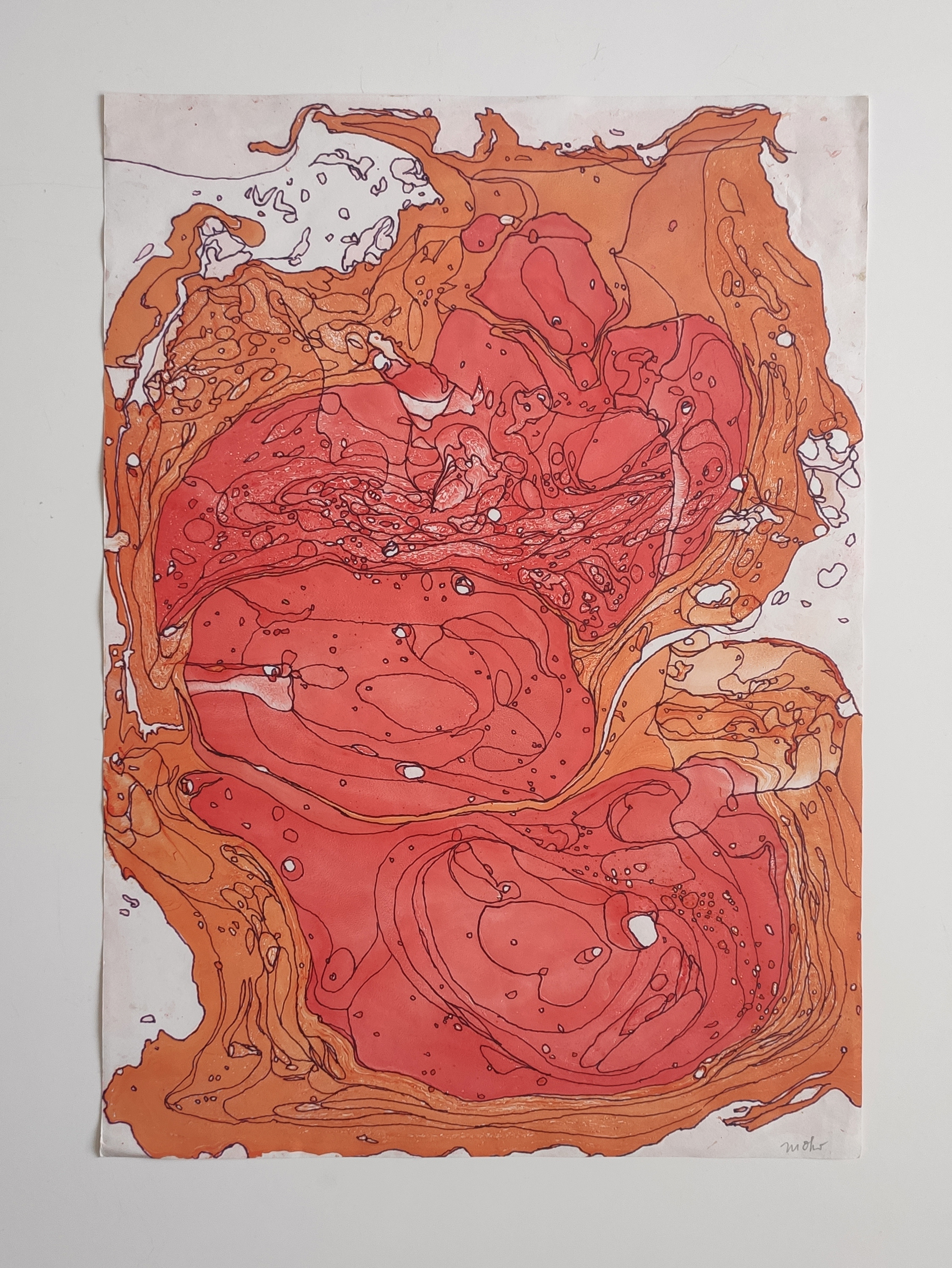 Zeichnung auf marmoriertem Papier