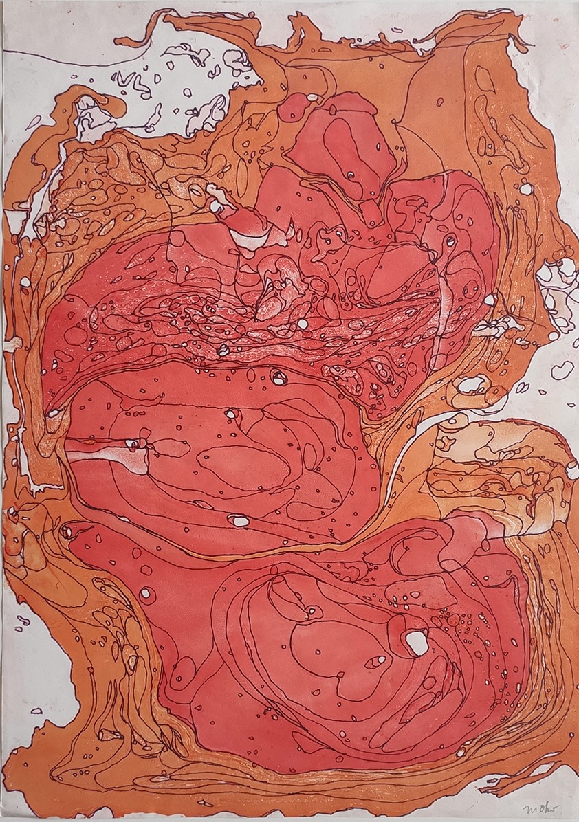 Zeichnung auf marmoriertem Papier