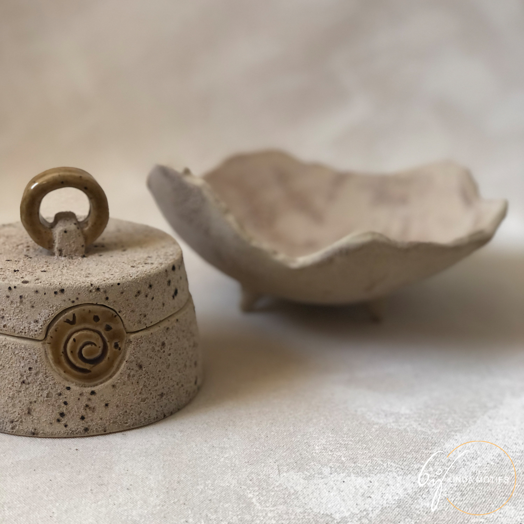 Handmade Off White Pottery Box With Rough Texture